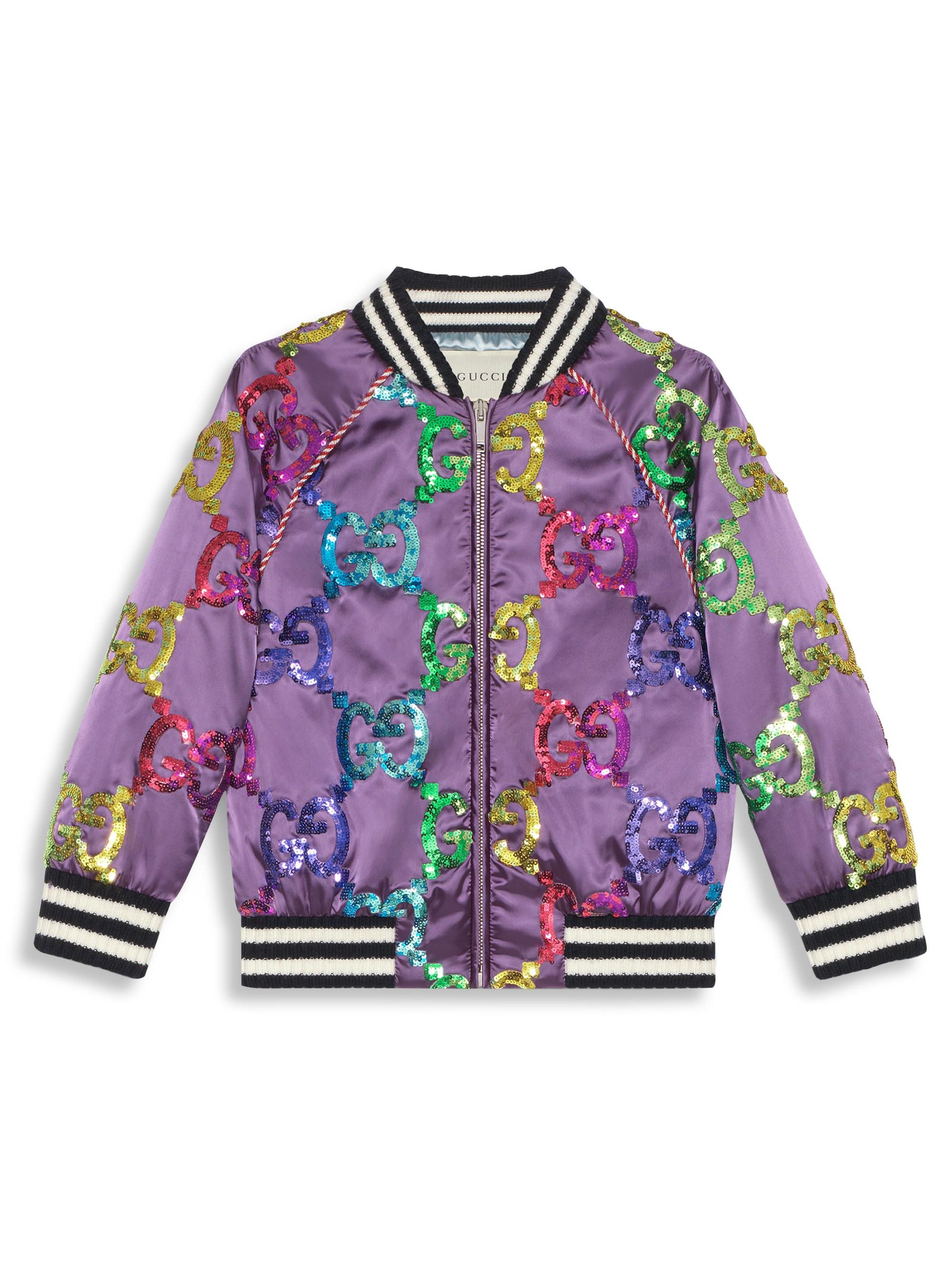 Gucci Girl's GG Sequin Embroidered Satin Bomber Jacket - Pink Multi | Lyst