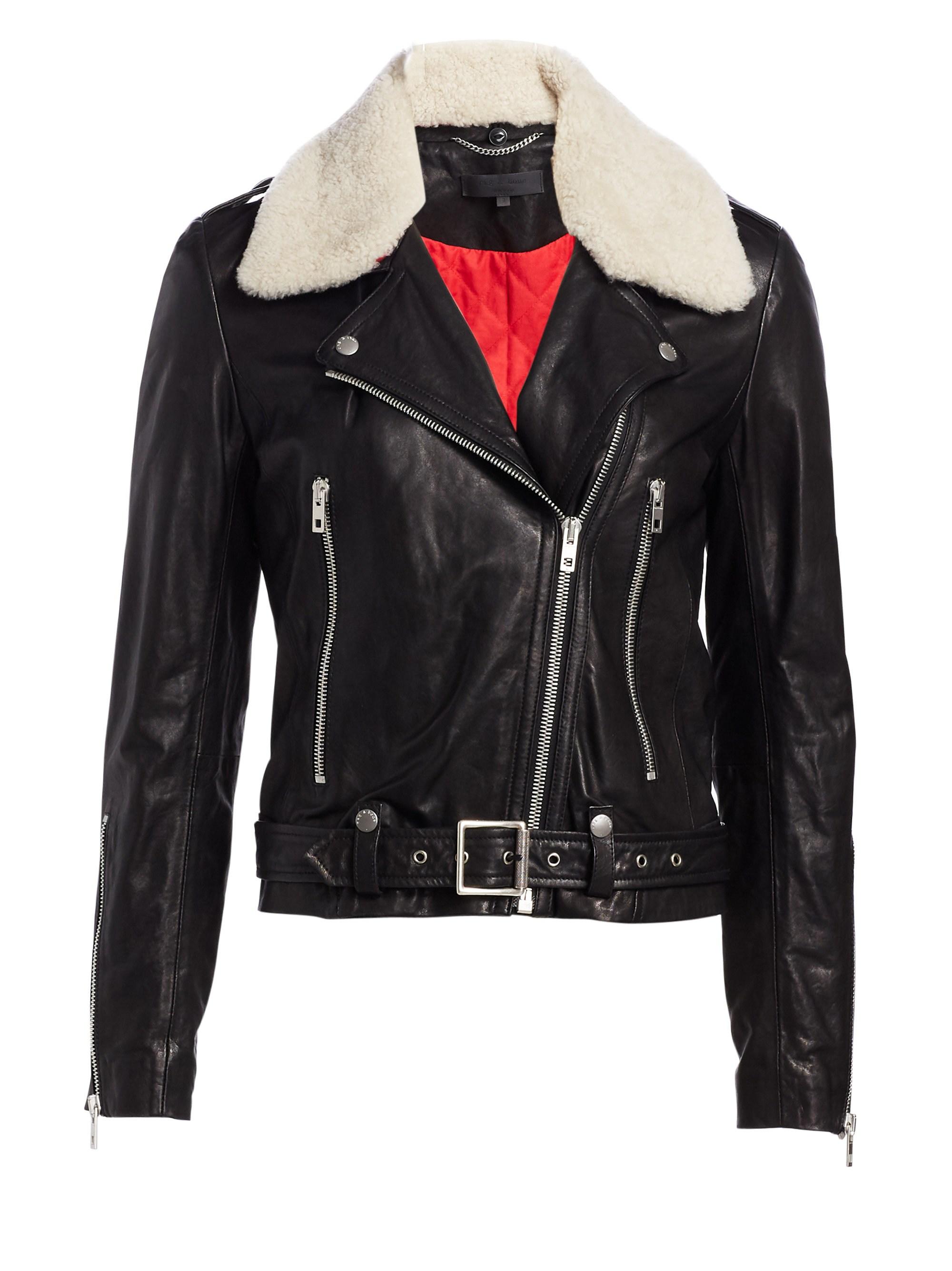 Women S Black Mackenzie Shearling Collar Leather Moto Jacket