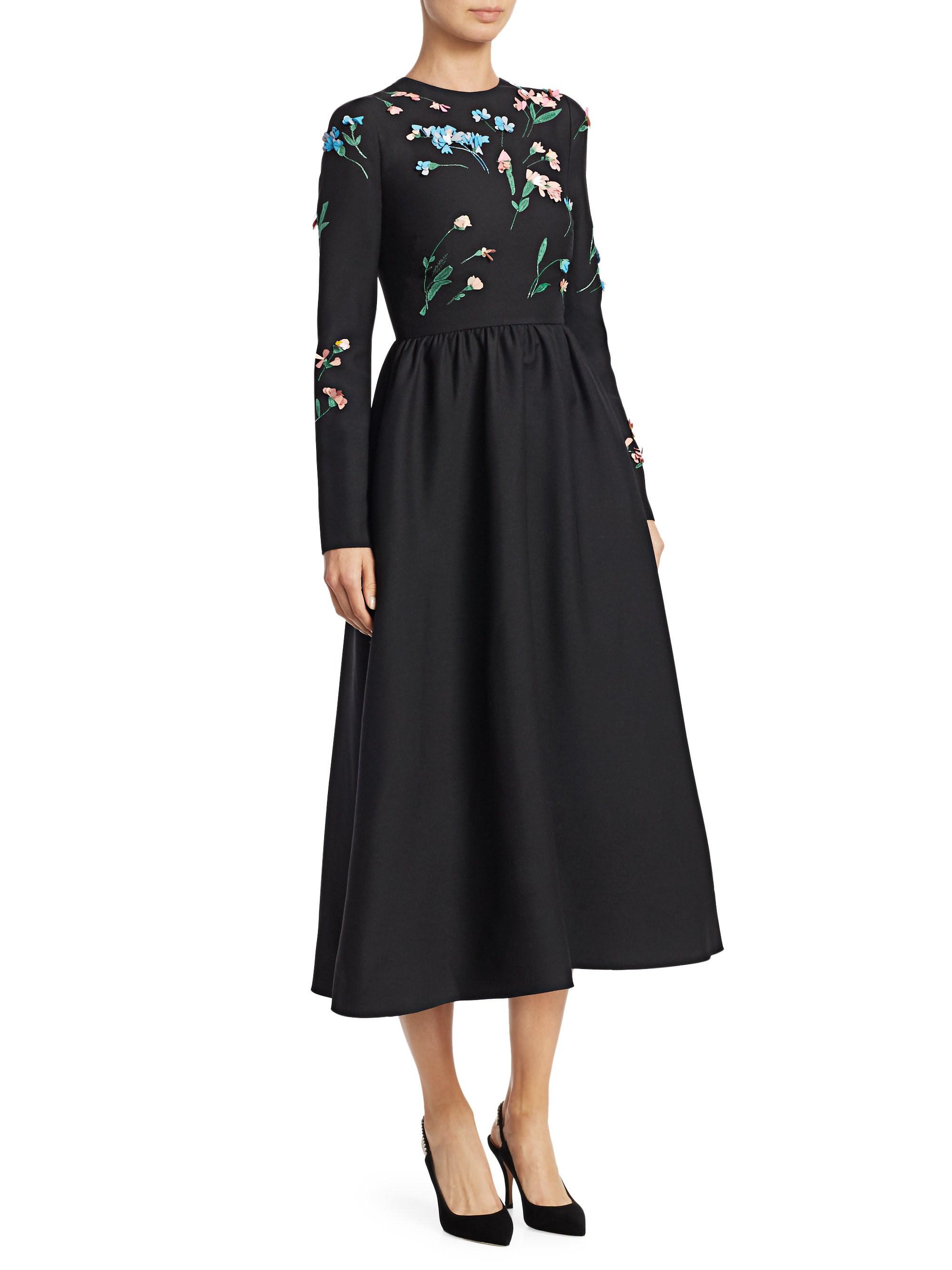 Valentino Embroidered Floral Wool Midi ...