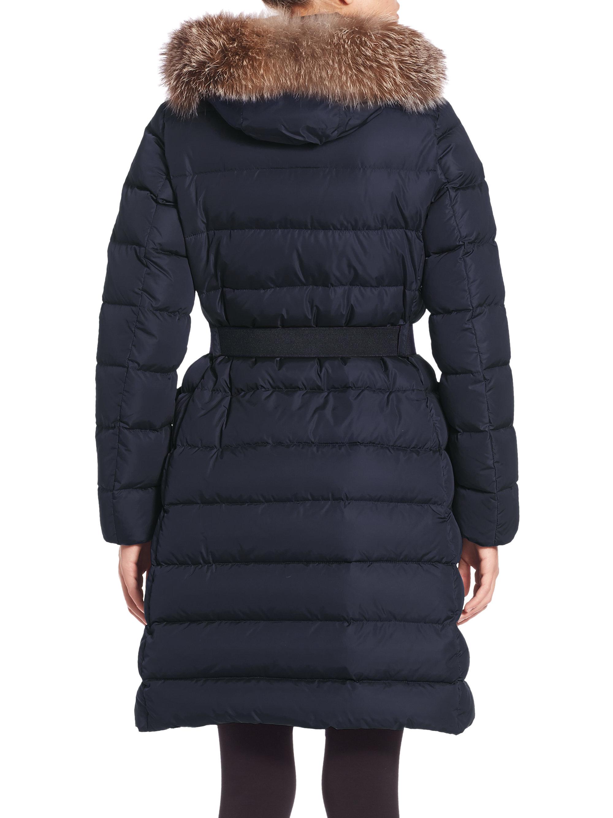 Moncler Synthetic Khloe Fur-trimmed Quilted Down Jacket in Navy (Blue ...
