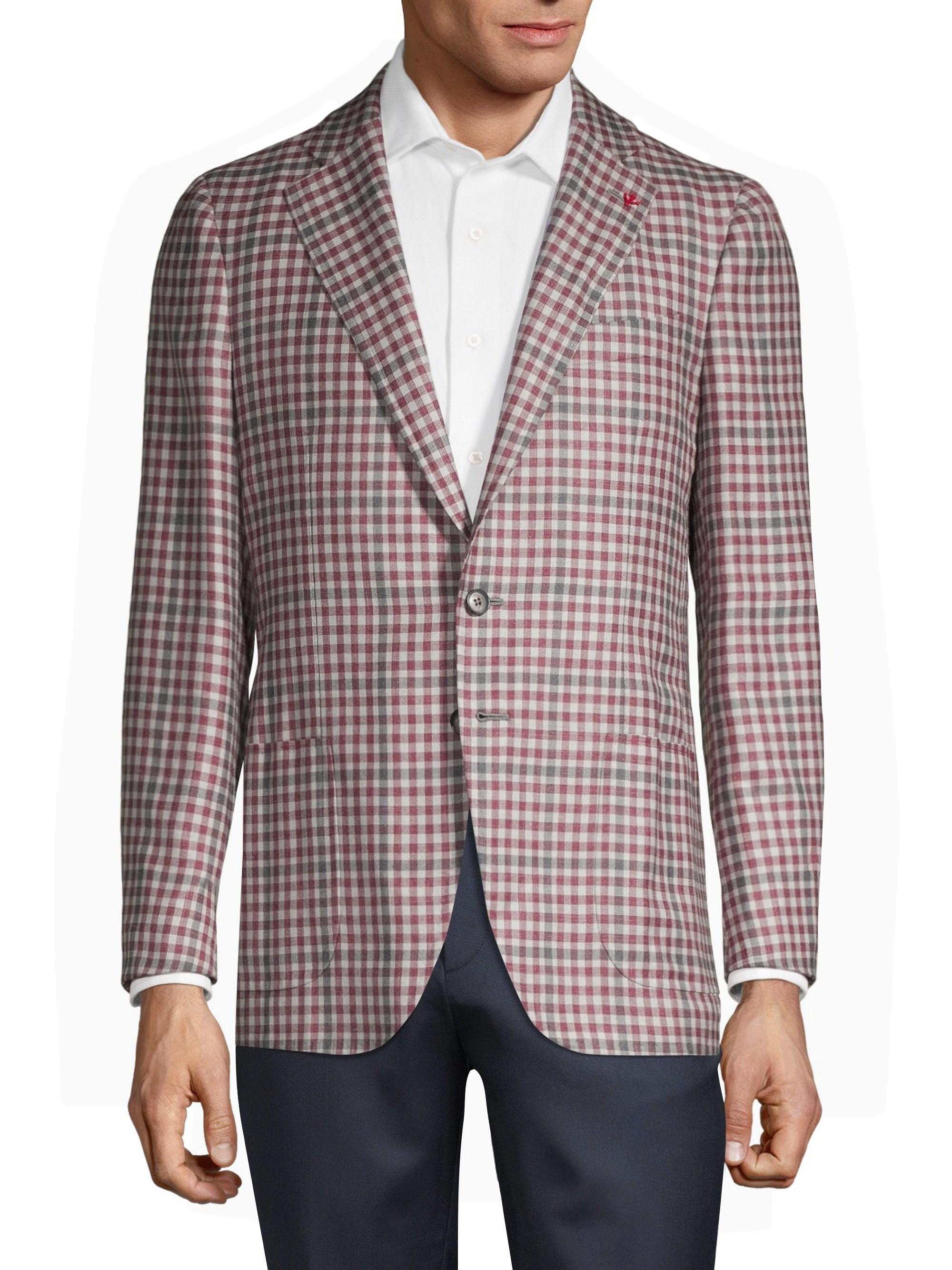 Isaia Gingham Wool, Cashmere, Silk & Linen Singlebreasted Jacket in