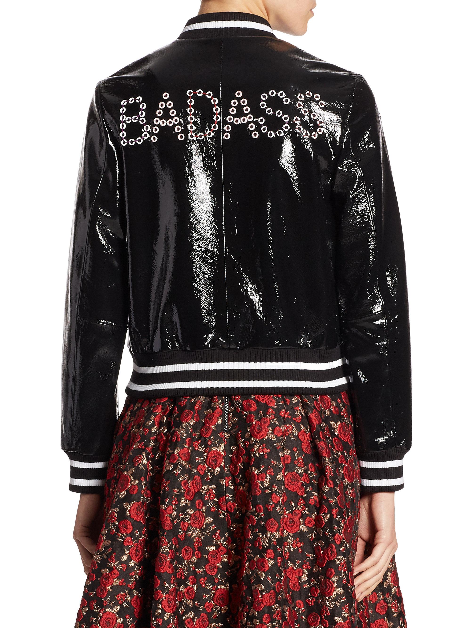 Alice Olivia Black Demia Embroidered Bad Ass Leather Er Jacket