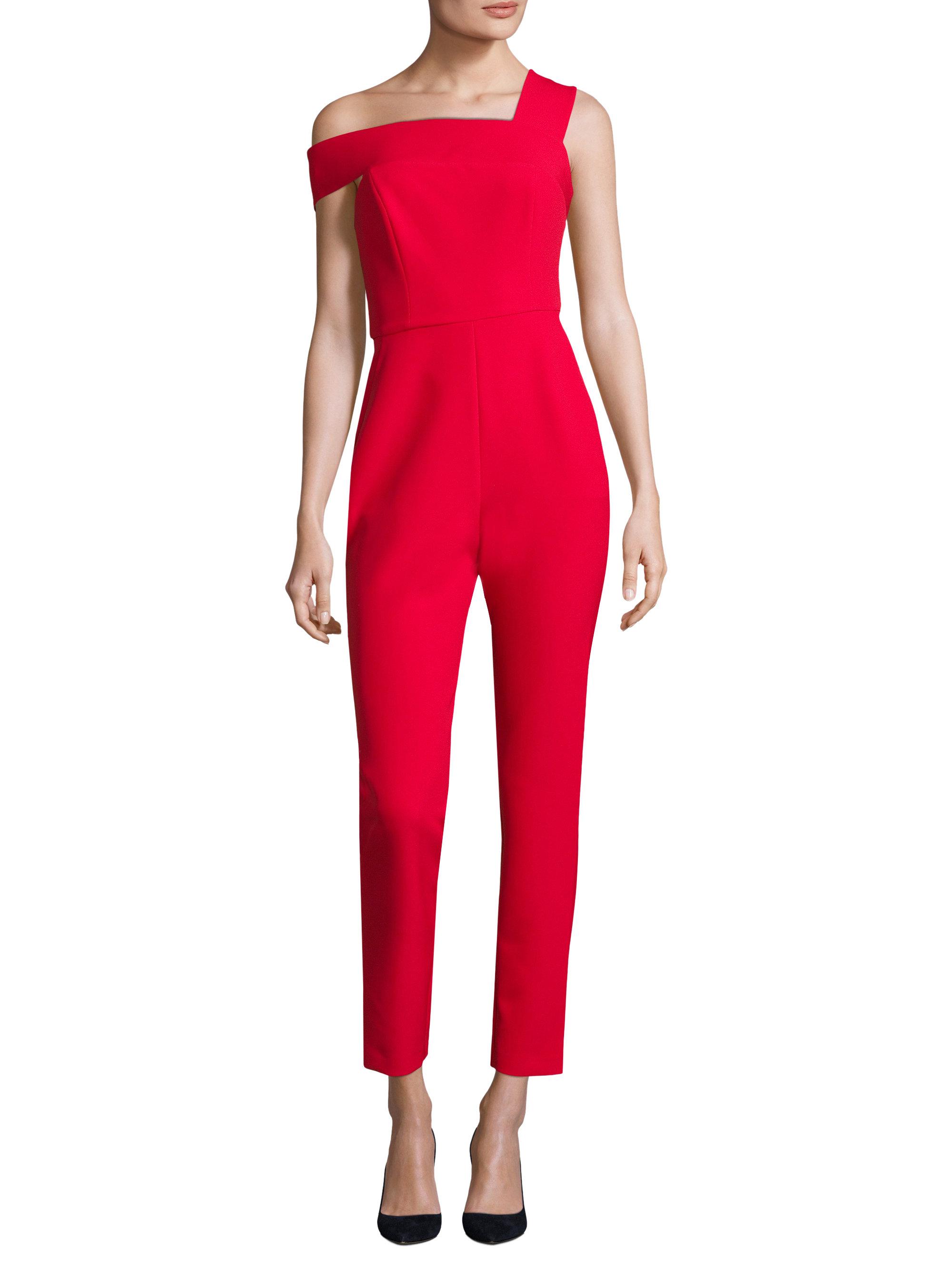 red off the shoulder jumpsuit