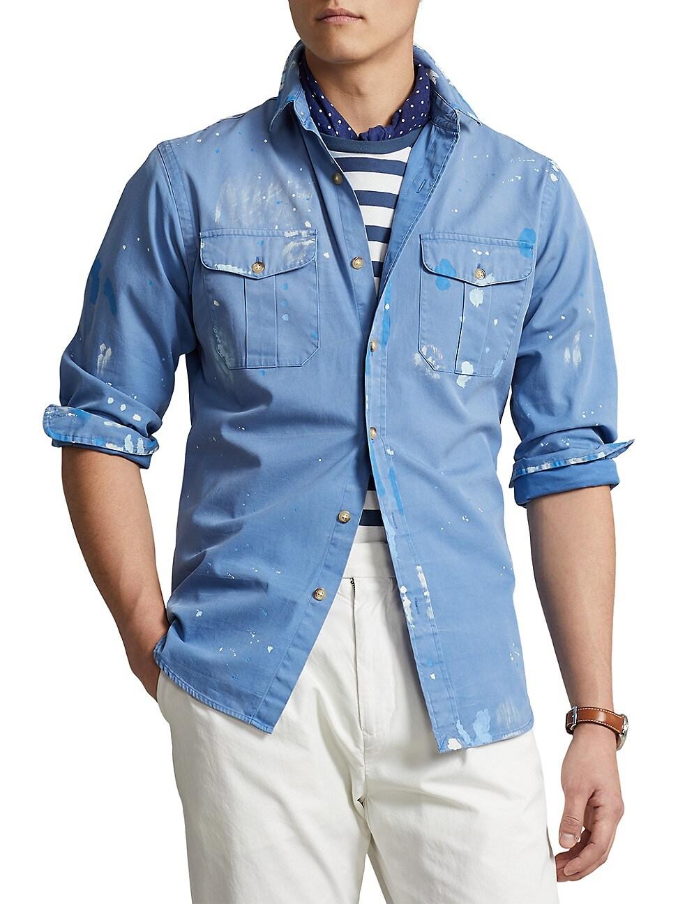 Polo Ralph Lauren Paint Splatter Cotton Chino Longsleeve Shirt in Blue