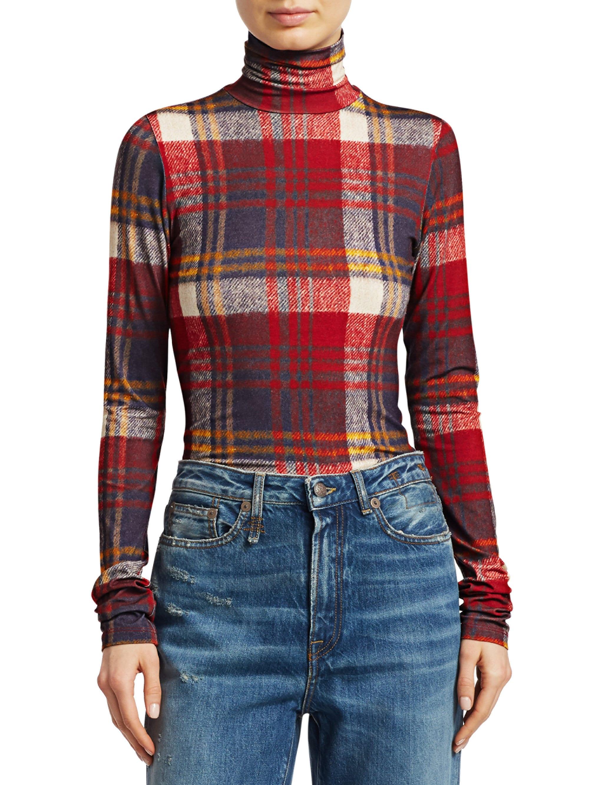 R13 Plaid Turtleneck Top in Red Lyst