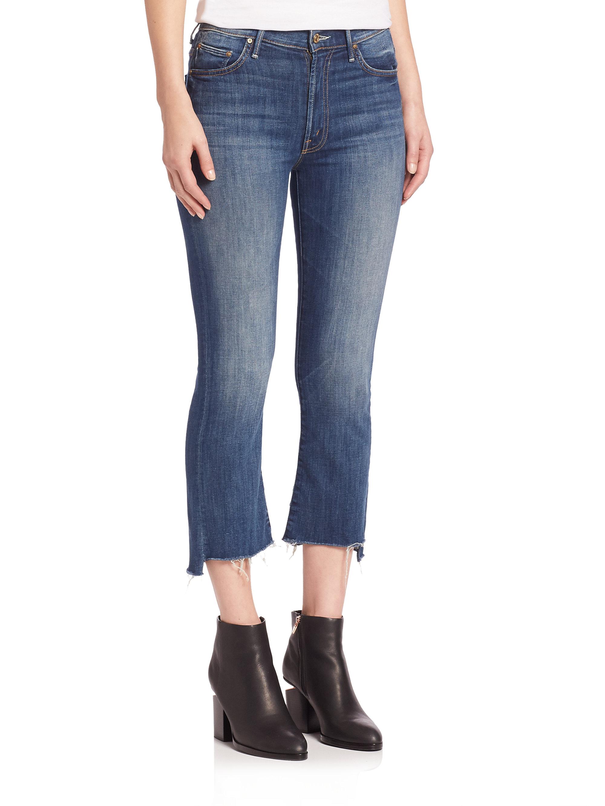 Lyst Mother Insider Cropped Rawedge Jeans in Black