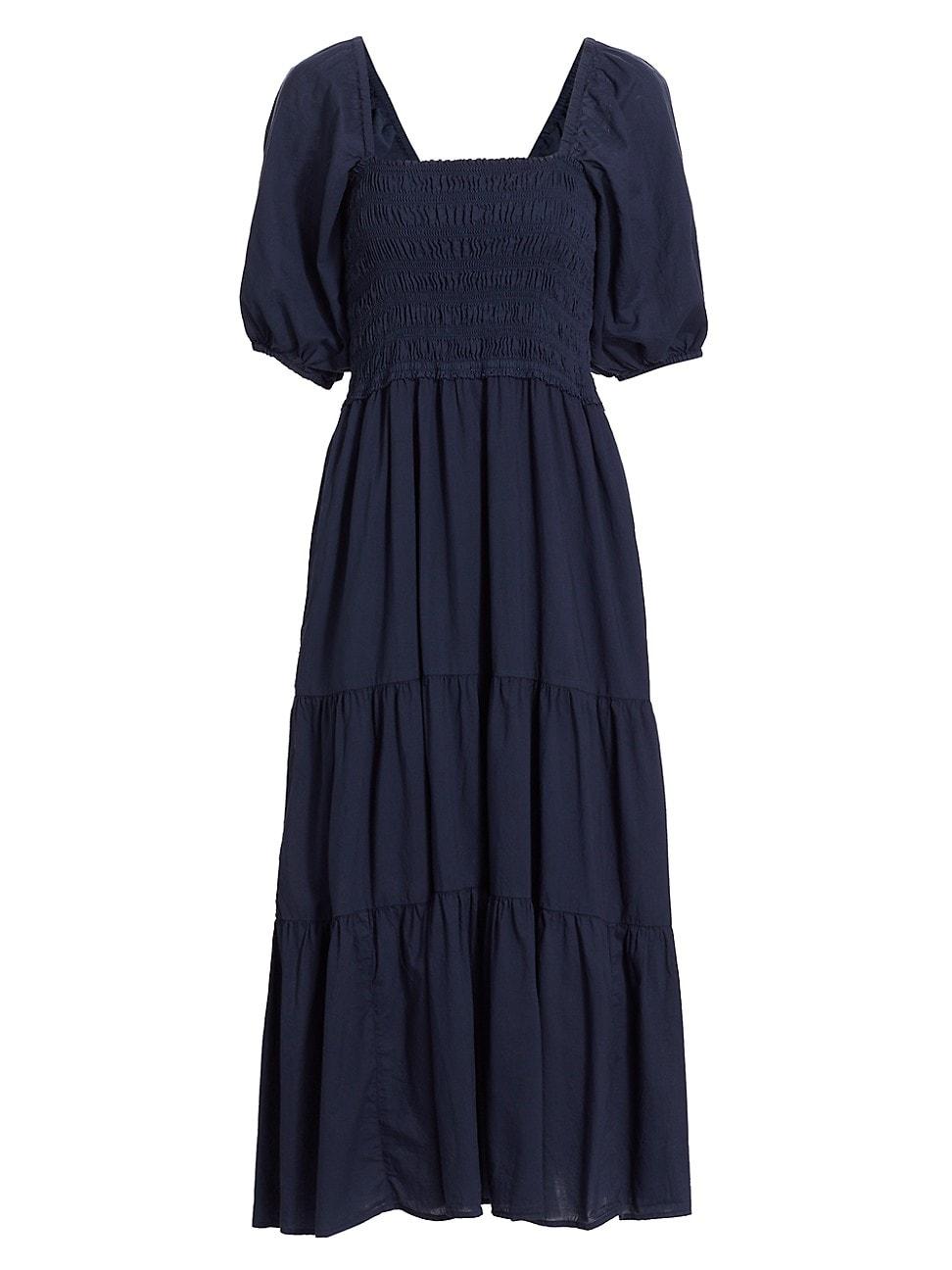 Xirena Chiara Smocked Puff-sleeve Midi Dress in Blue | Lyst