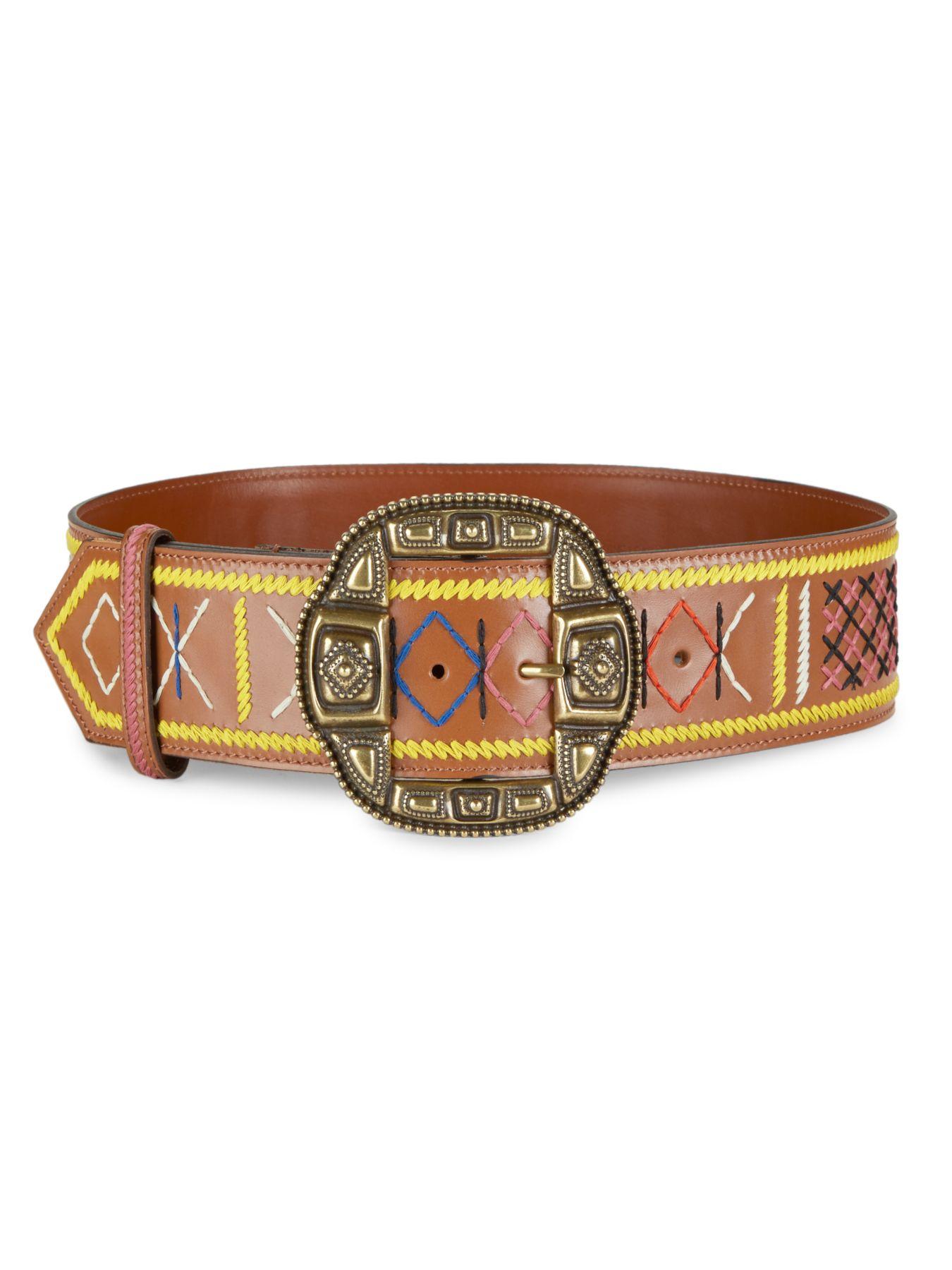 Etro Embroidered Leather Belt in Brown - Lyst