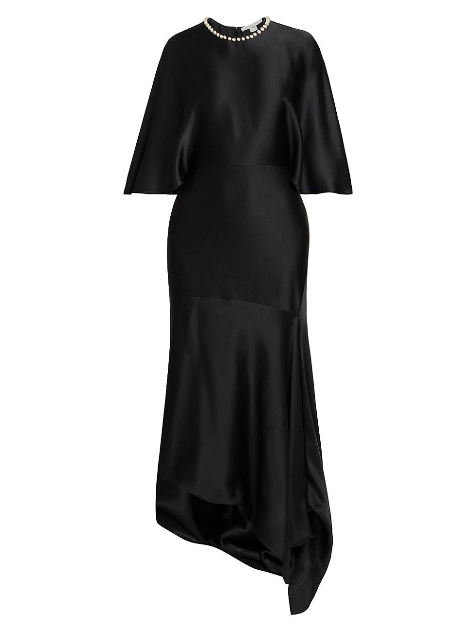 Stella McCartney Embellished Cape-sleeve Satin Maxi Dress in Black | Lyst