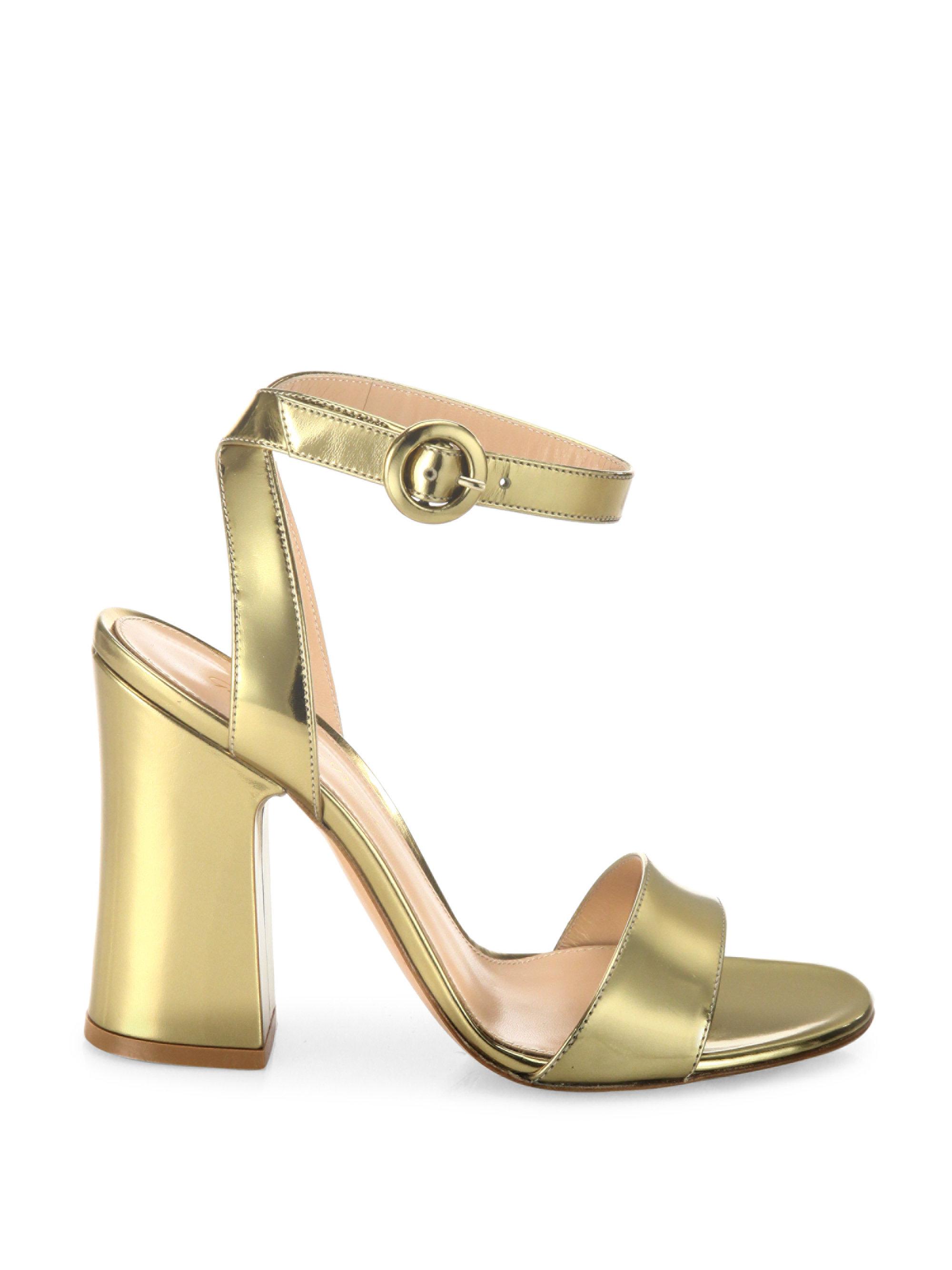 Gianvito Rossi Tandi Metallic Leather Ankle-strap Block-heel Sandals - Lyst