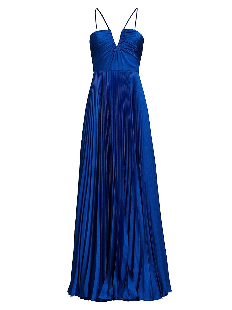 ML Monique Lhuillier Indigo Satin Pleated Gown in Blue | Lyst