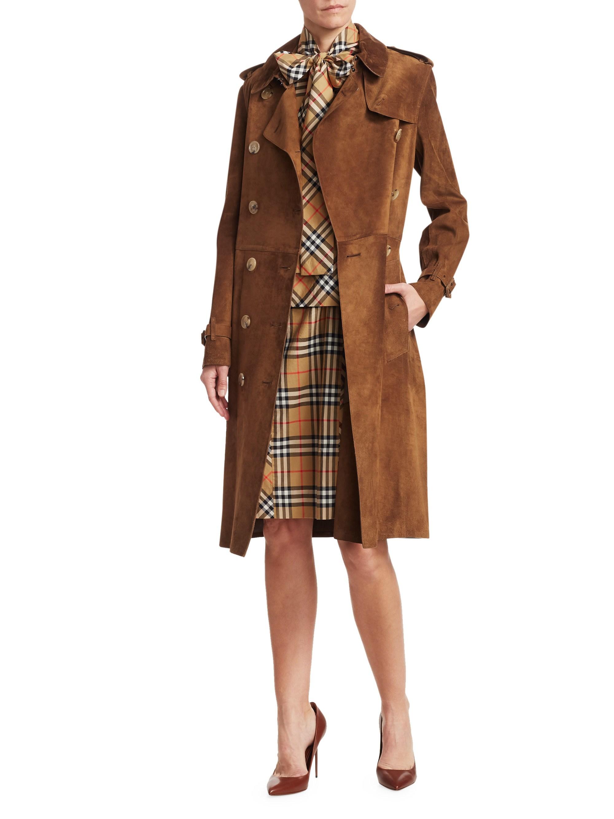 Suede Trench Coat in Brown Lyst