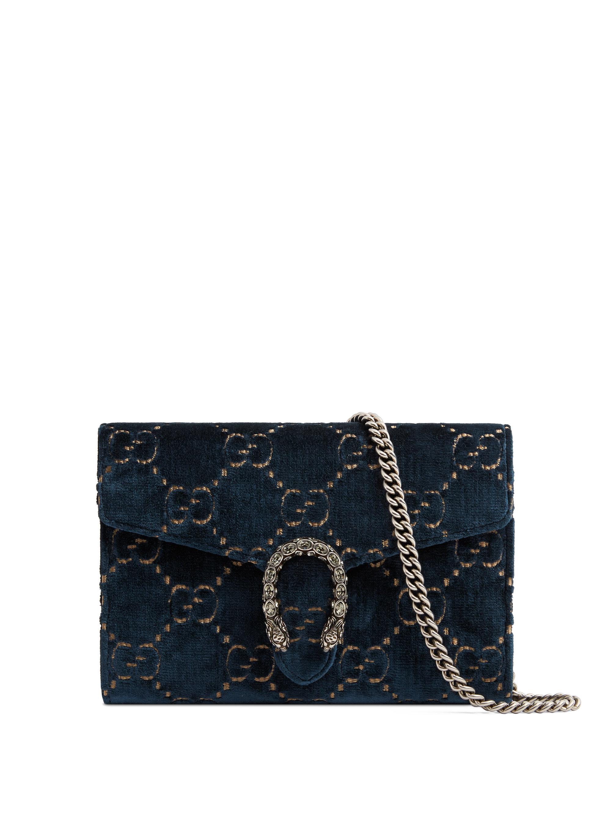 Gucci Mini Dionysus Velvet Chain Wallet in Blue | Lyst