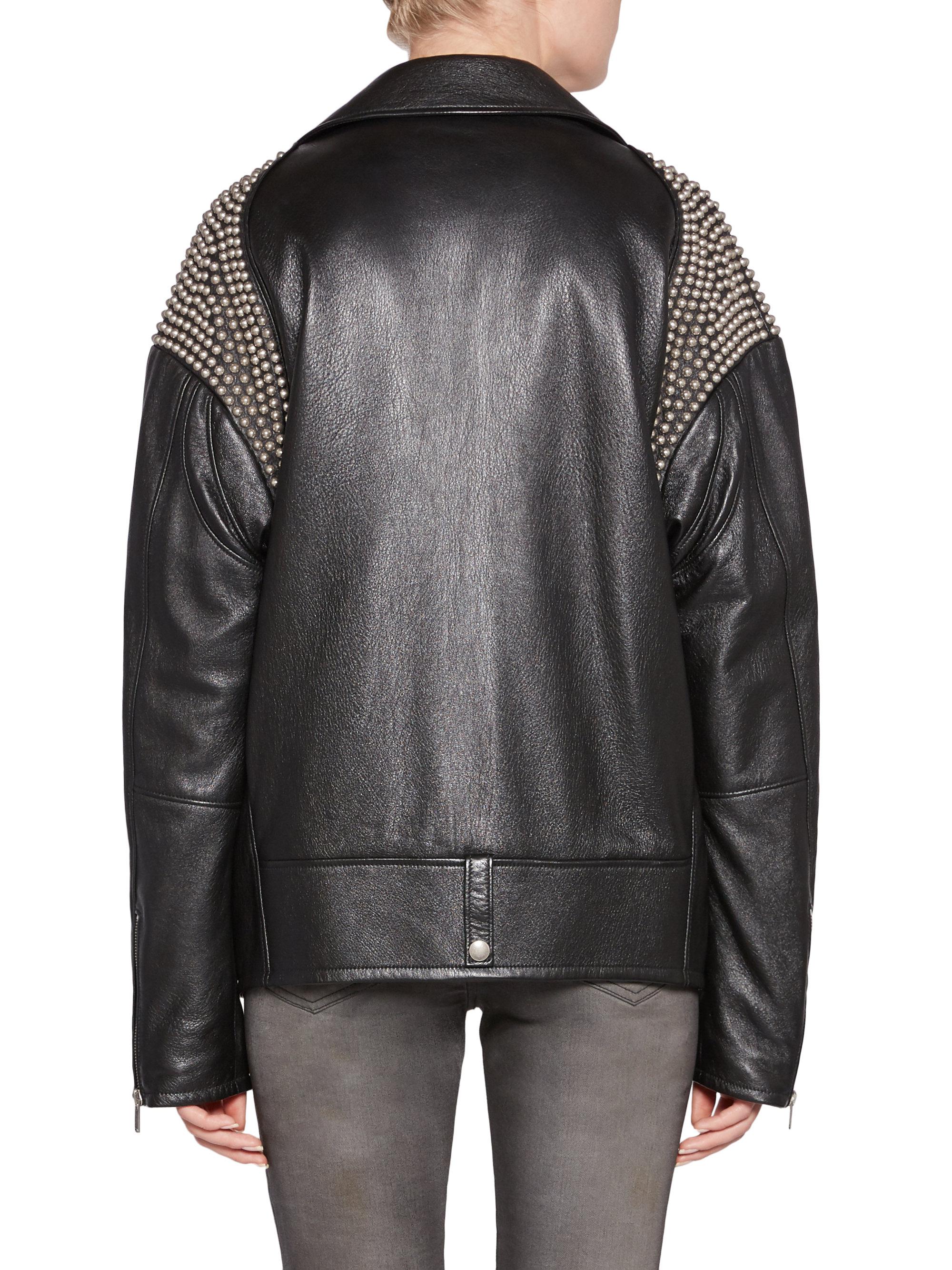 Saint Laurent Oversize Studded Leather Biker Jacket in Black - Lyst