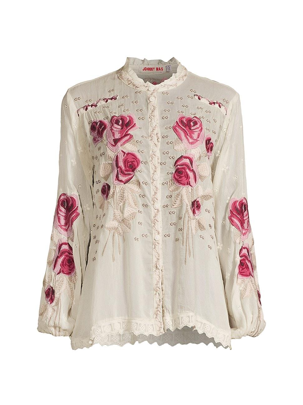 Johnny Was Rosalia Floralembroidered Top in White Lyst