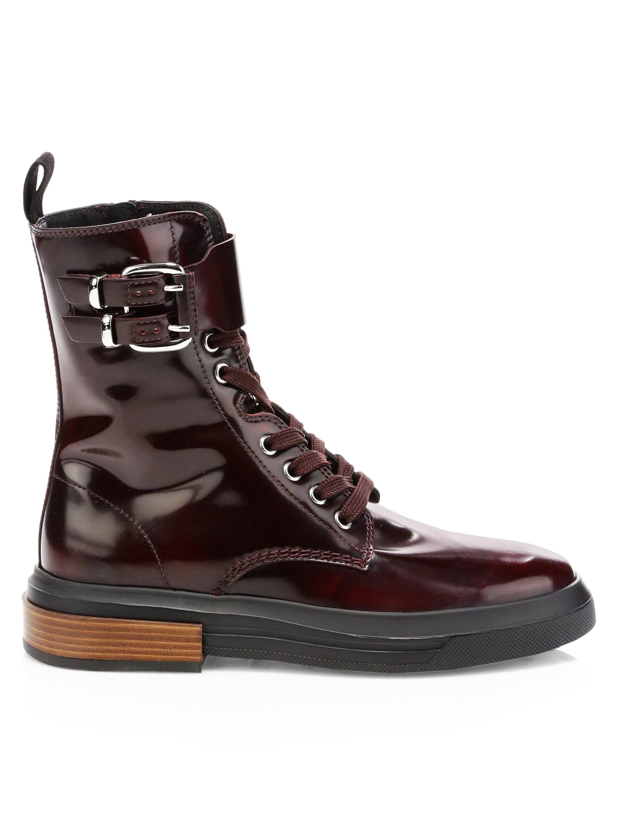 Tod's Women's Leather Combat Boots - Burgundy in Brown | Lyst