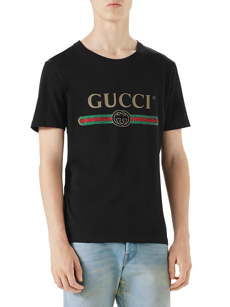 Gucci Cotton Distressed Fake Logo T Shirt in Black for Men - Save 41% - Lyst