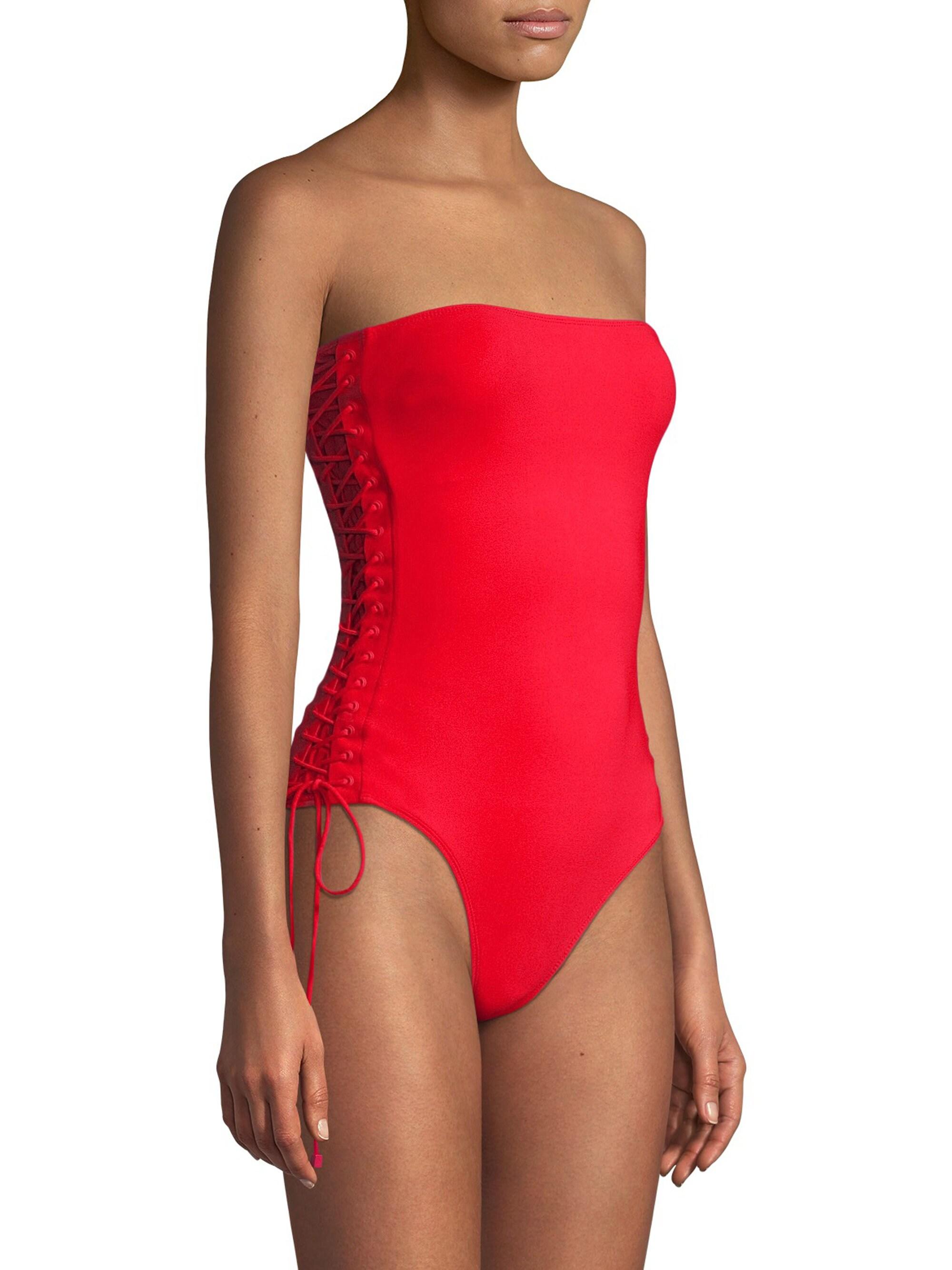 Red strapless one piece swimsuit Clearance