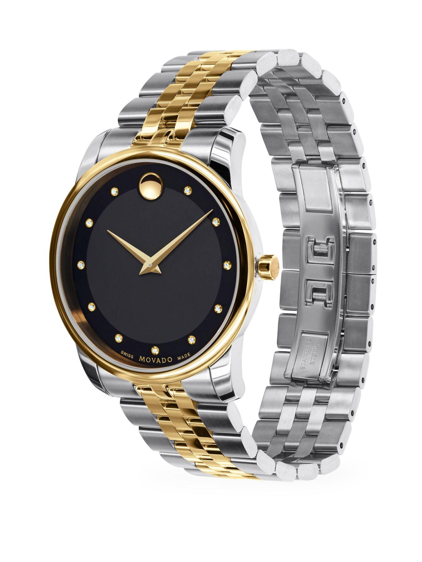 Movado 0606879 Museum Classic Stainless Steel Watch in Silver Gold Movado Museum Classic Stainless Steel
