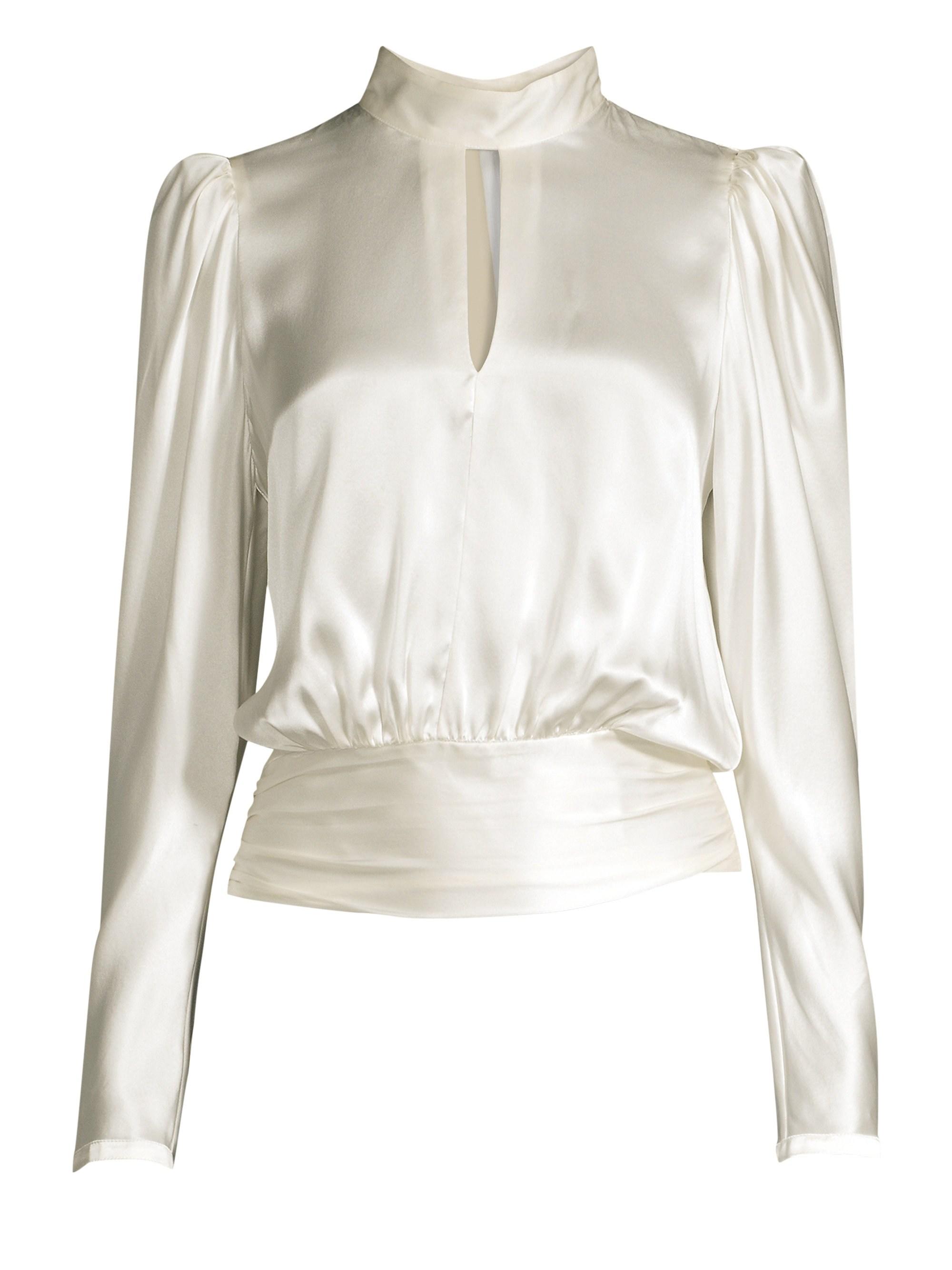 white keyhole blouse long sleeve
