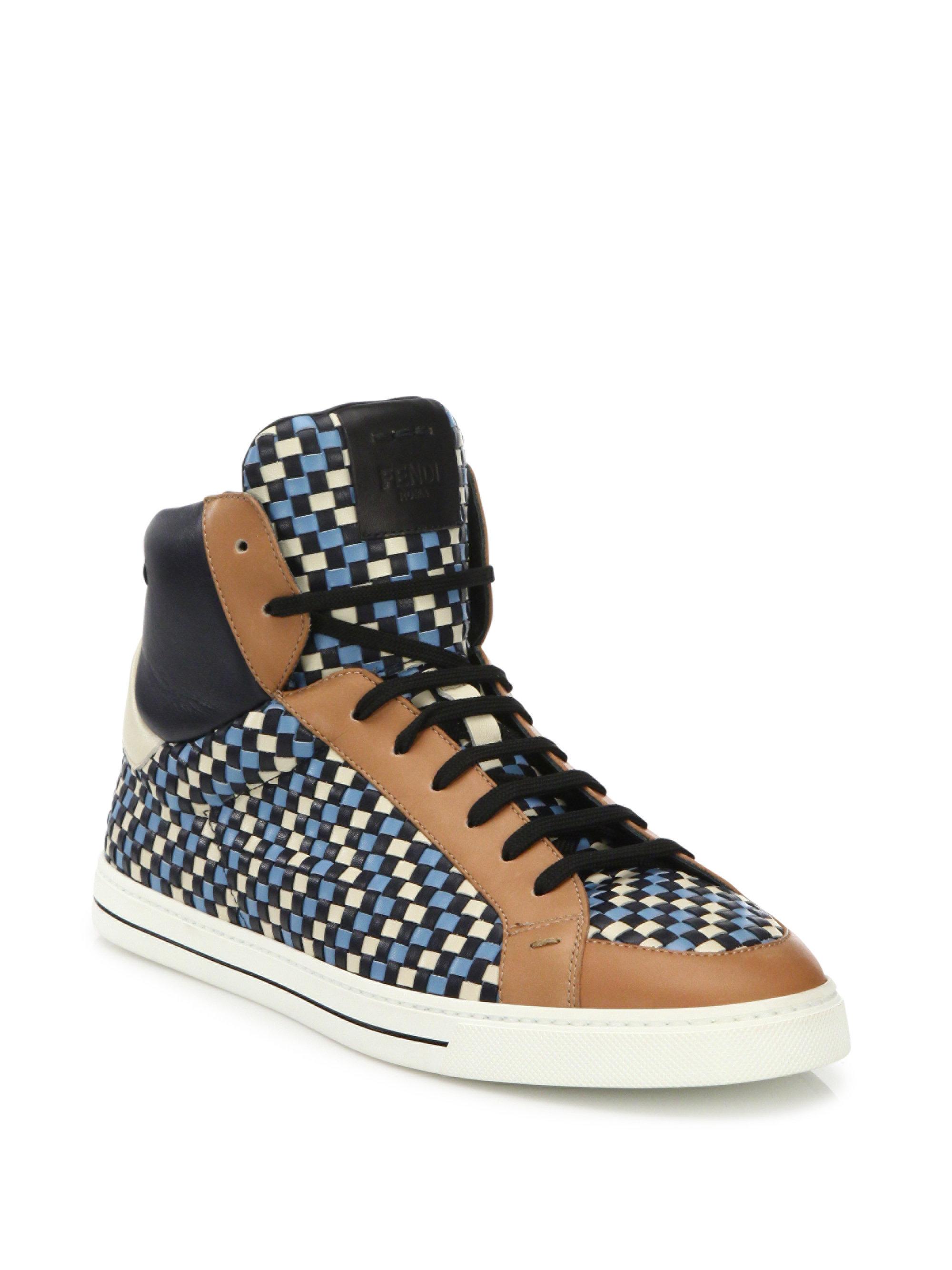 Fendi Multicolor Woven Leather High-top Sneakers - Lyst
