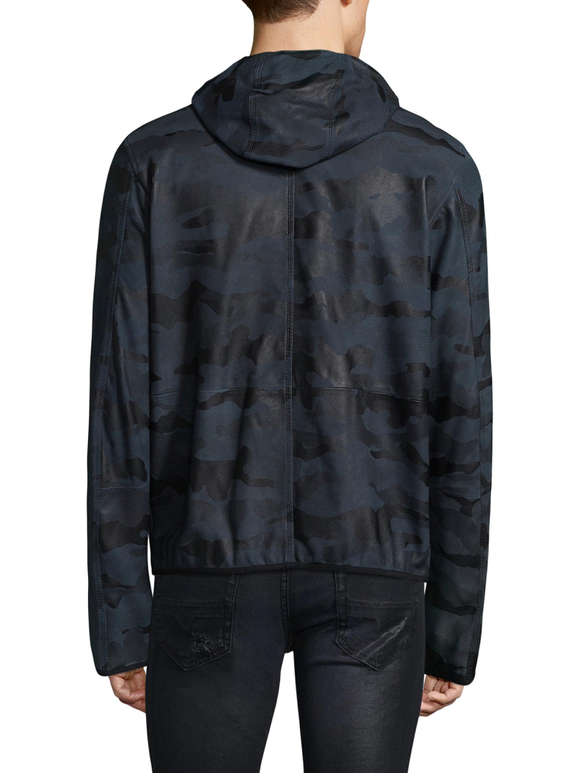 DIESEL Camouflage Leather Jacket in Midnight Blue (Blue) for Men Lyst