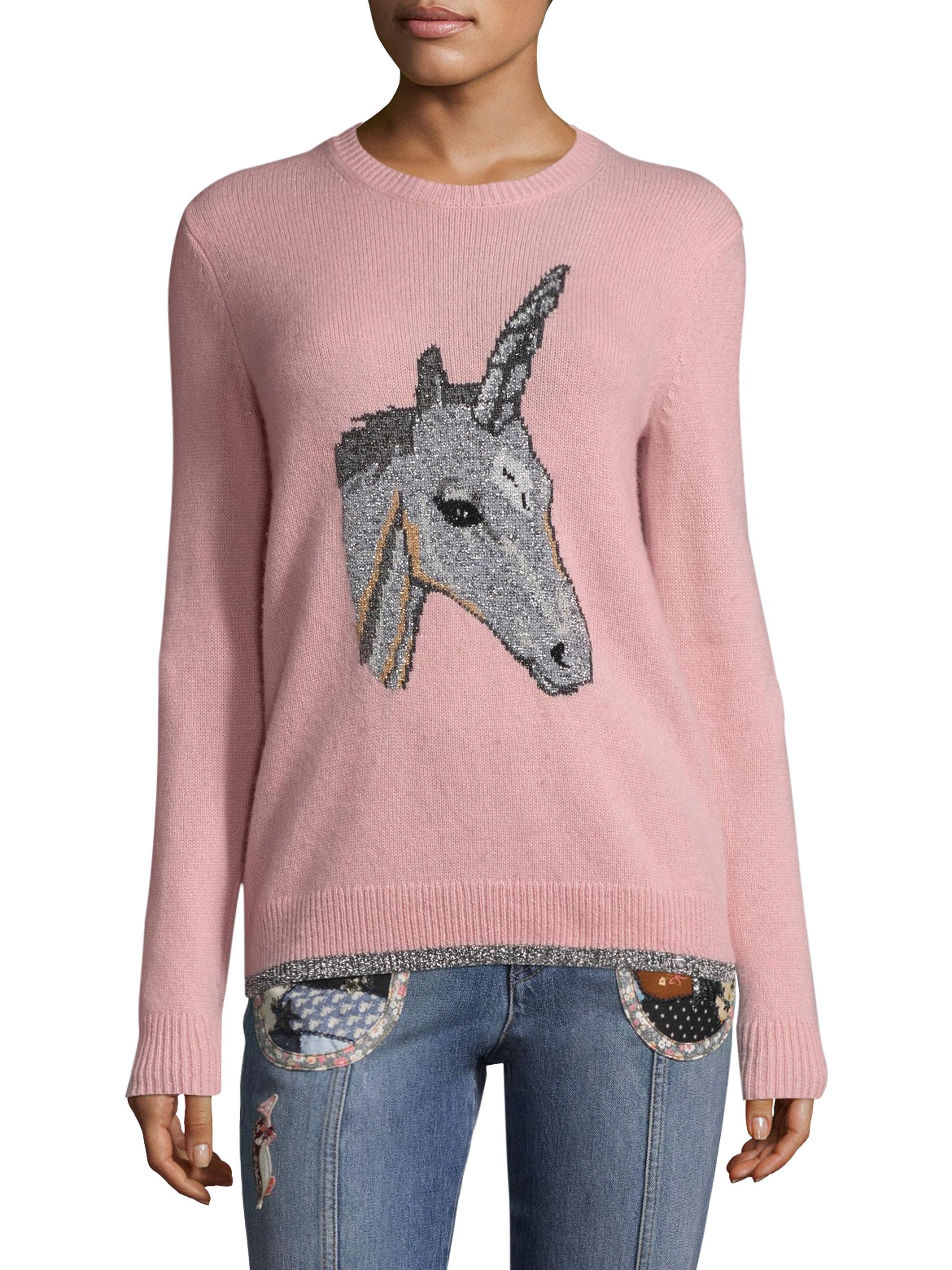 COACH Cashmere Unicorn Intarsia Sweater in Pink - Lyst