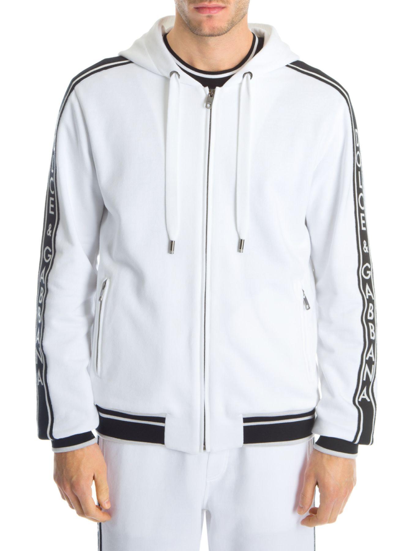 Dolce & Gabbana Side Stripe Zip-up Hoodie in White for Men | Lyst