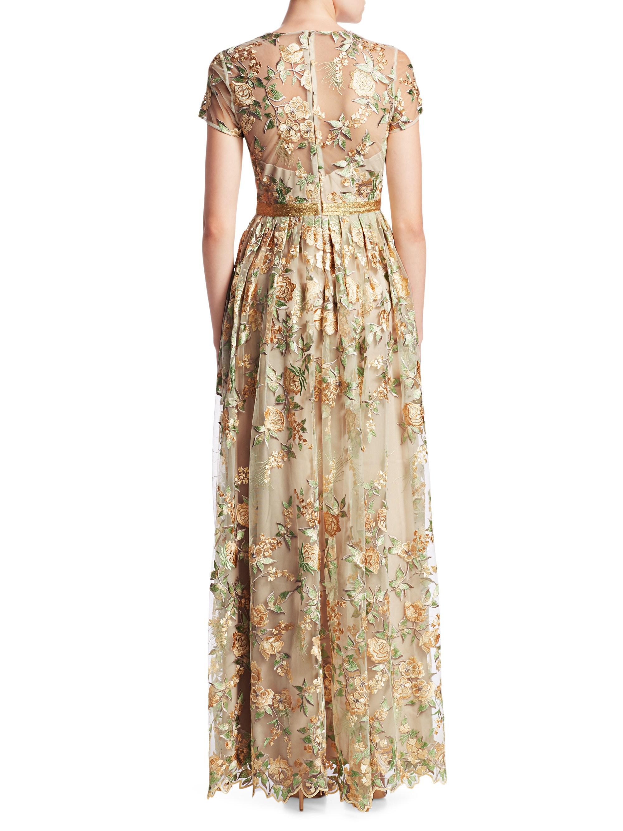ml monique lhuillier floral overlay dress