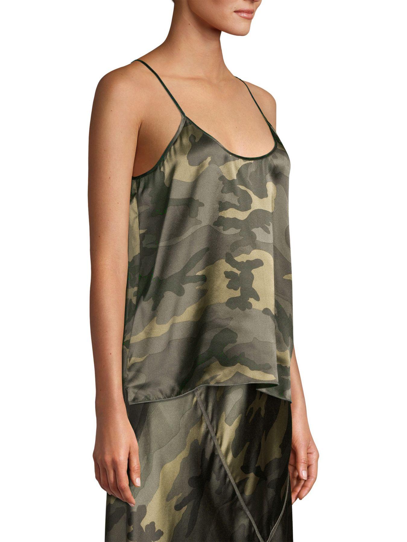 ATM Camouflage Silk Satin Cami in Green - Lyst