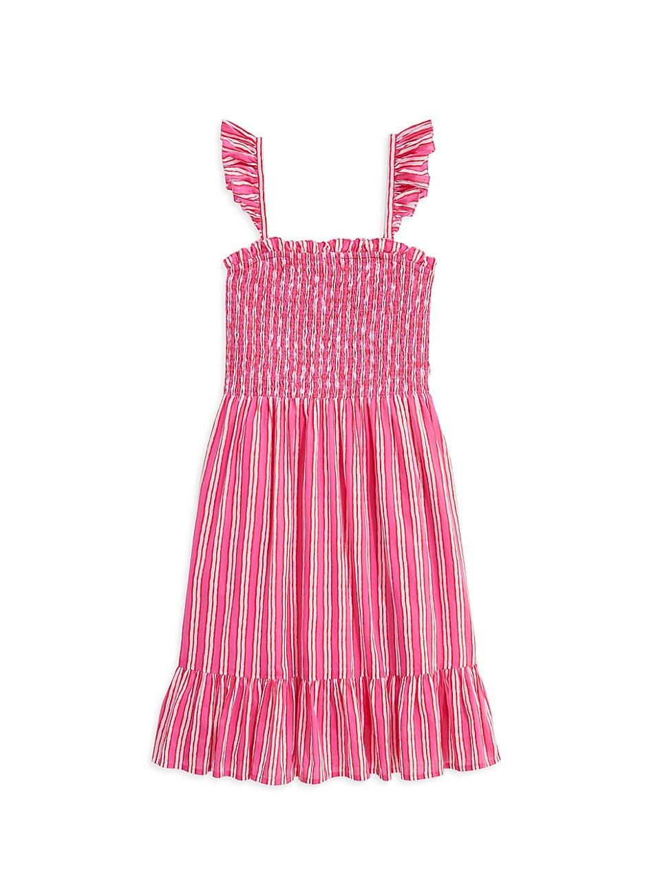 smocked cotton poplin dress in rose vines