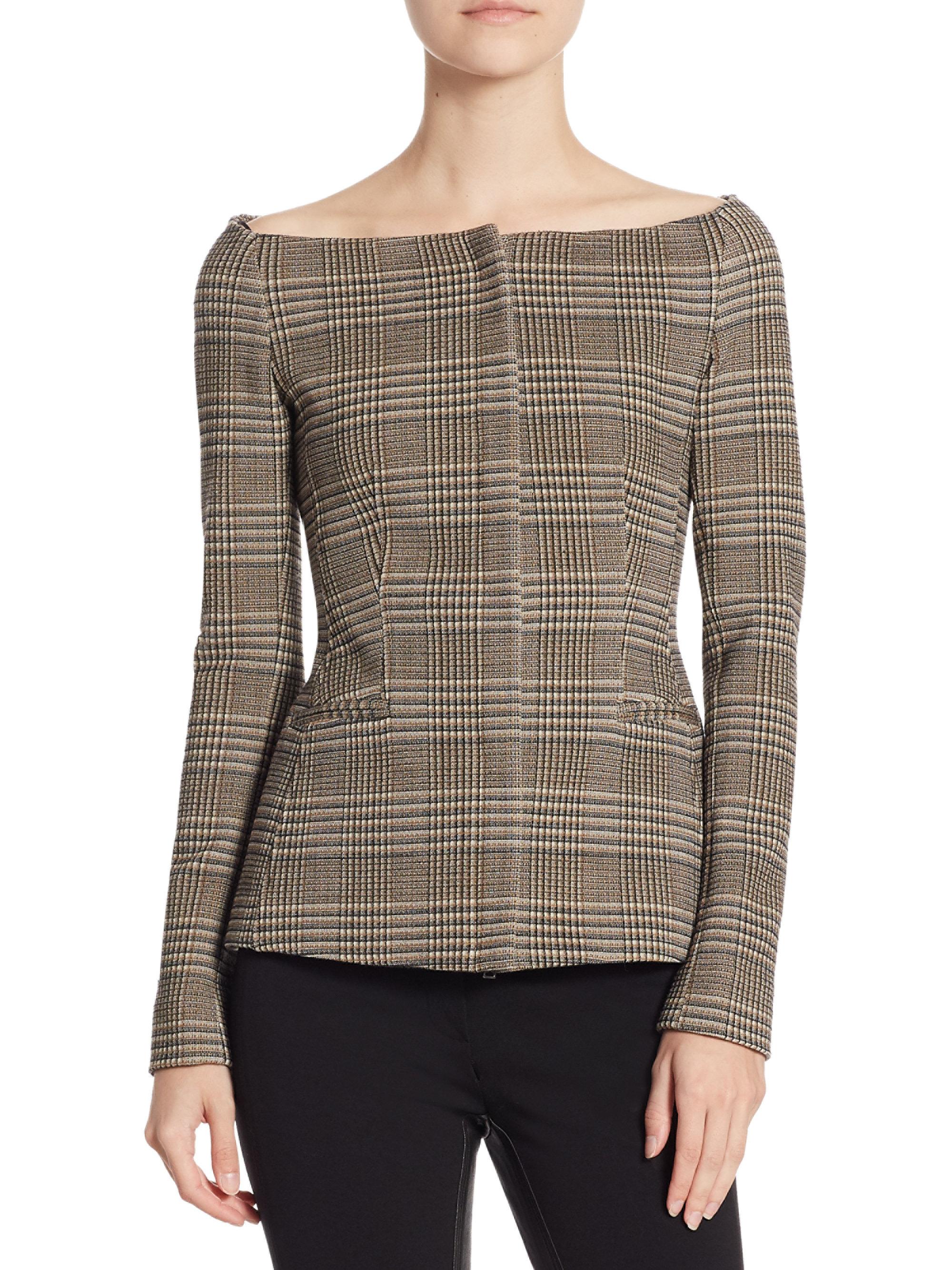 Theory Plaid Off Shoulder Jacket | Lyst