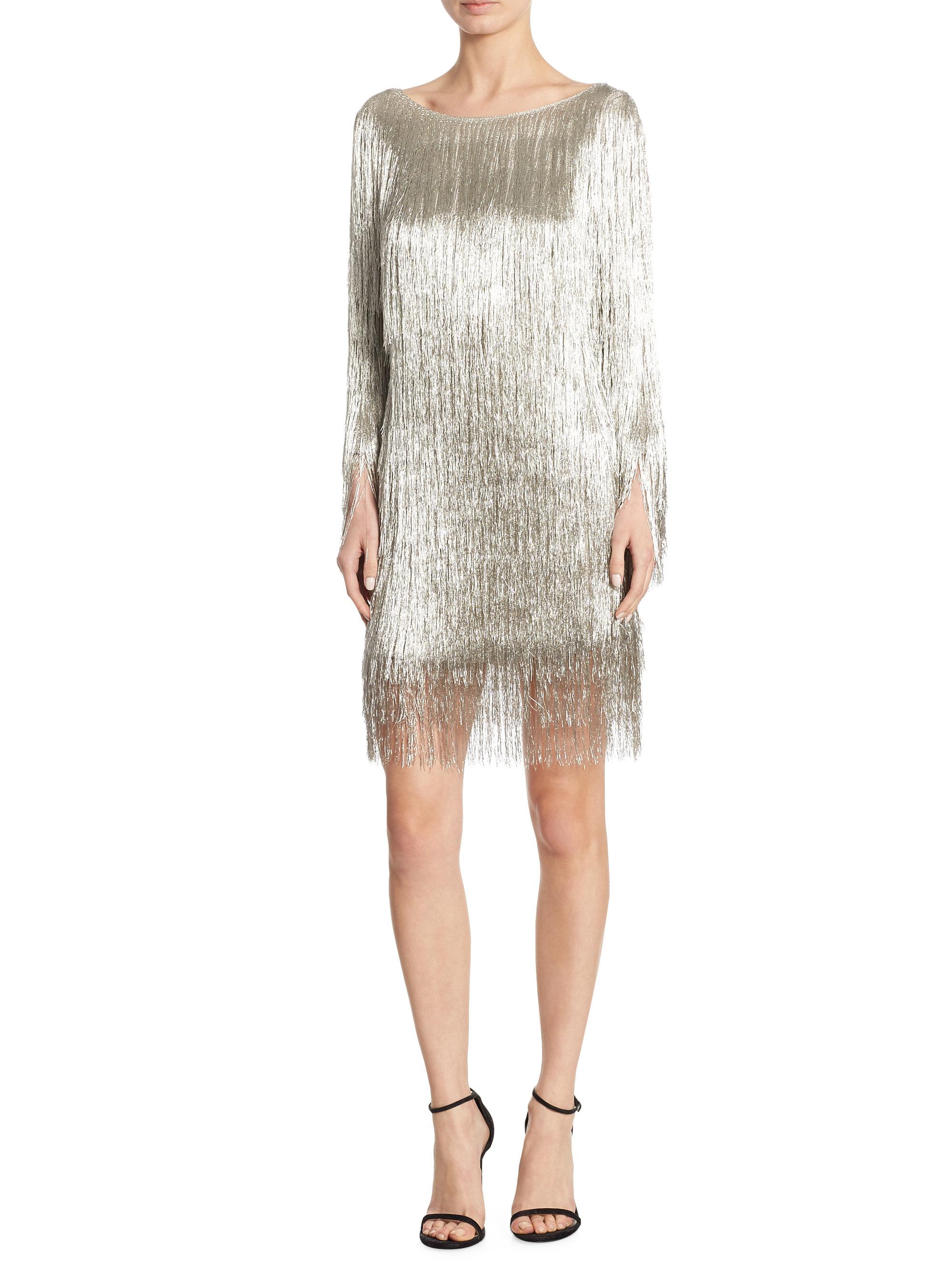 rachel zoe metallic fringe dress