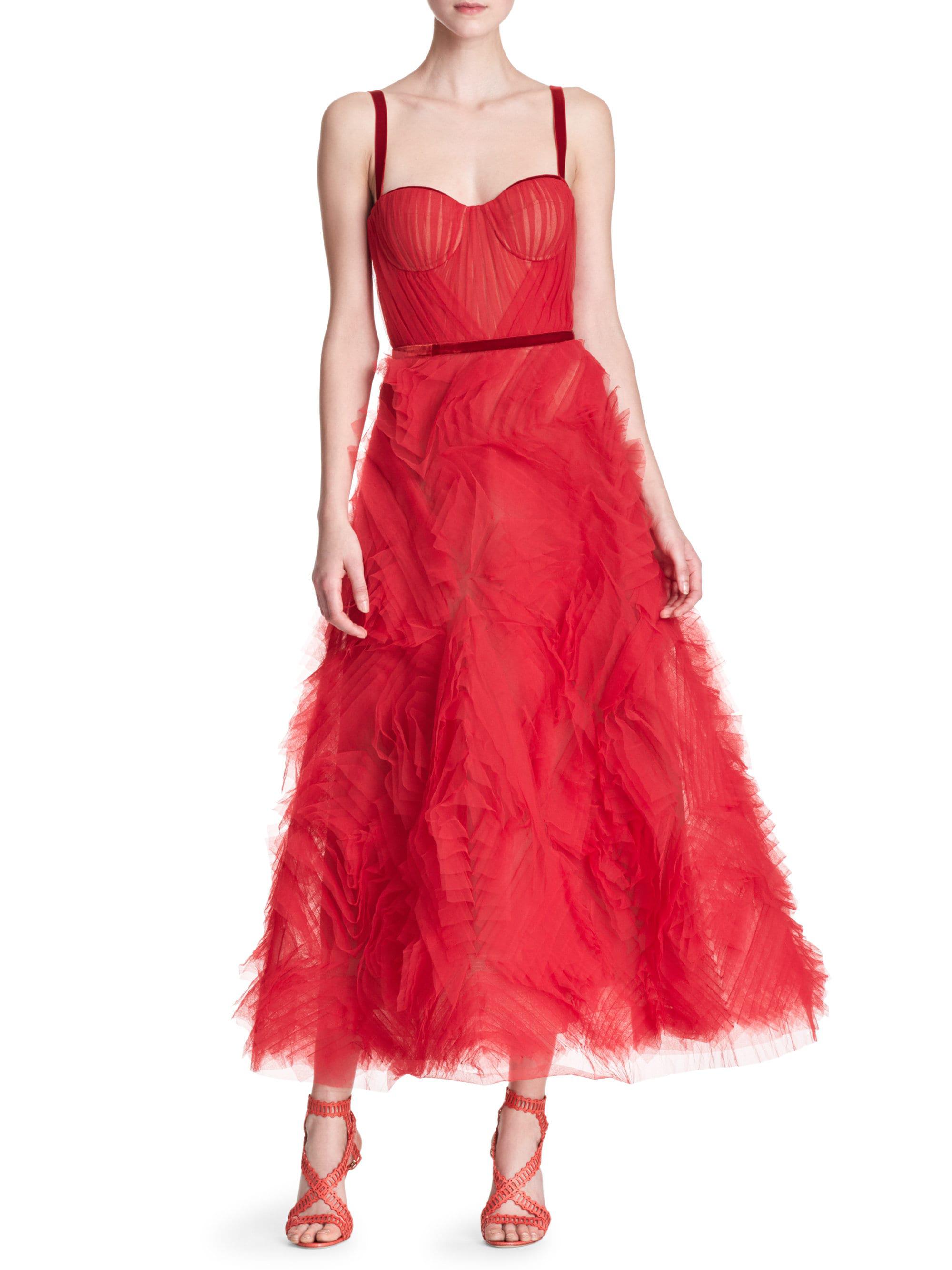 Marchesa notte Sleeveless Tulle Gown in Red - Lyst