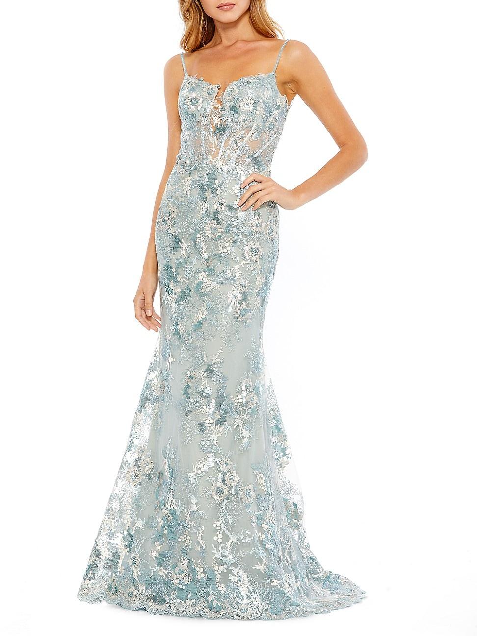 Mac Duggal Floral-embroidered Sleeveless Trumpet Gown in Blue | Lyst