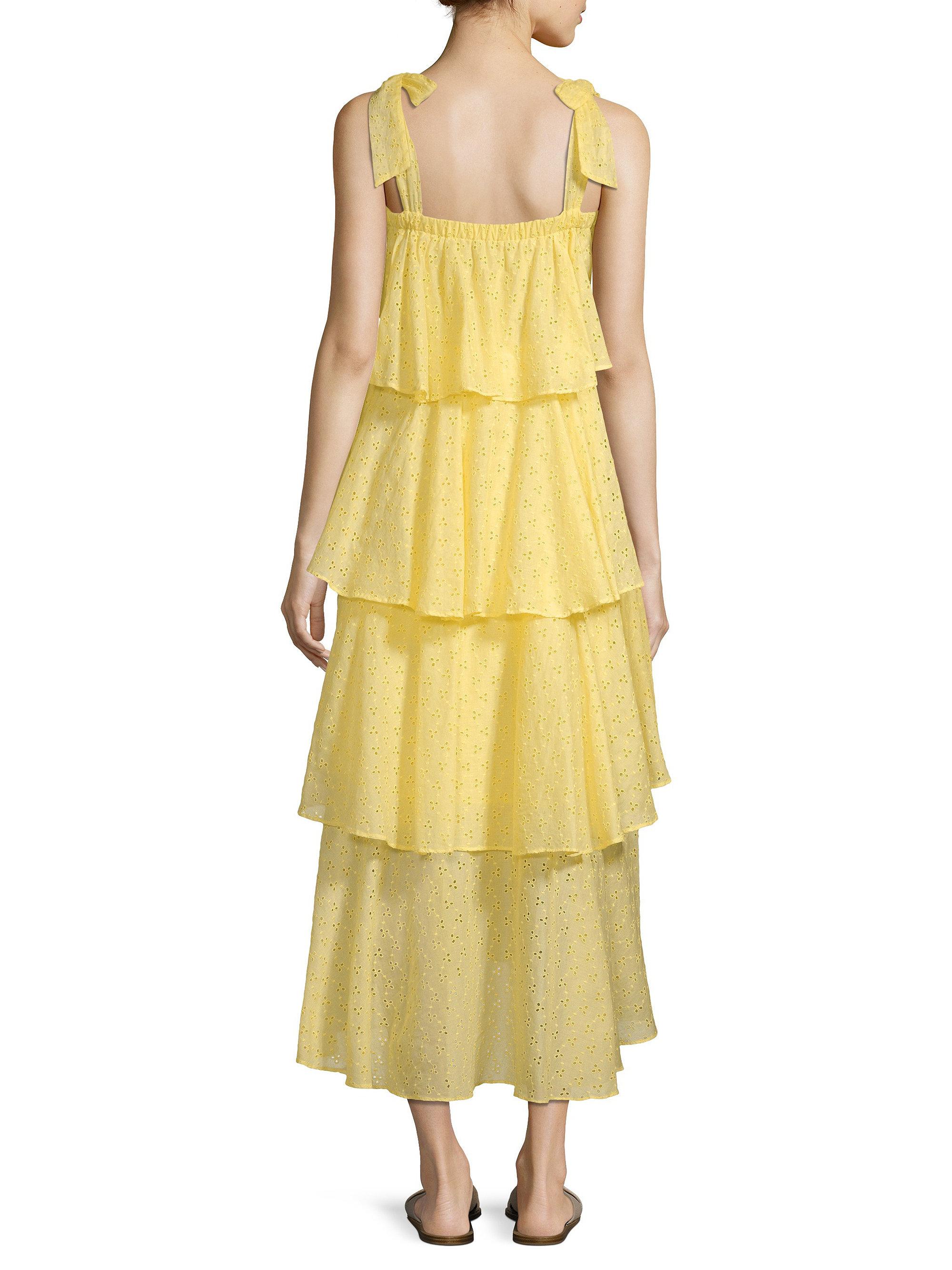 yellow tiered ruffle dress