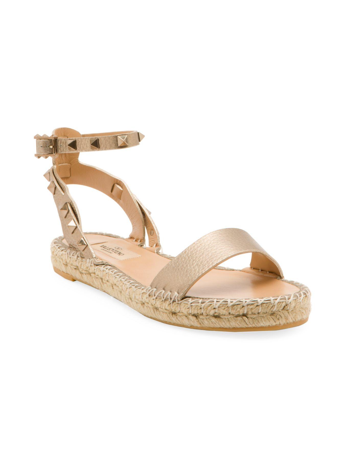 valentino garavani rockstud leather double espadrille platform sandals