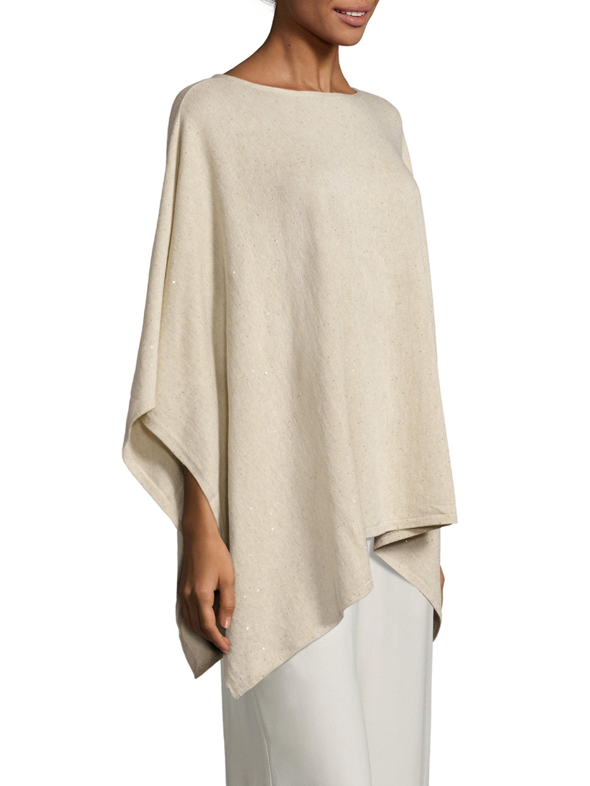 Eileen Fisher Silk Blend Sequin Poncho in Natural - Lyst