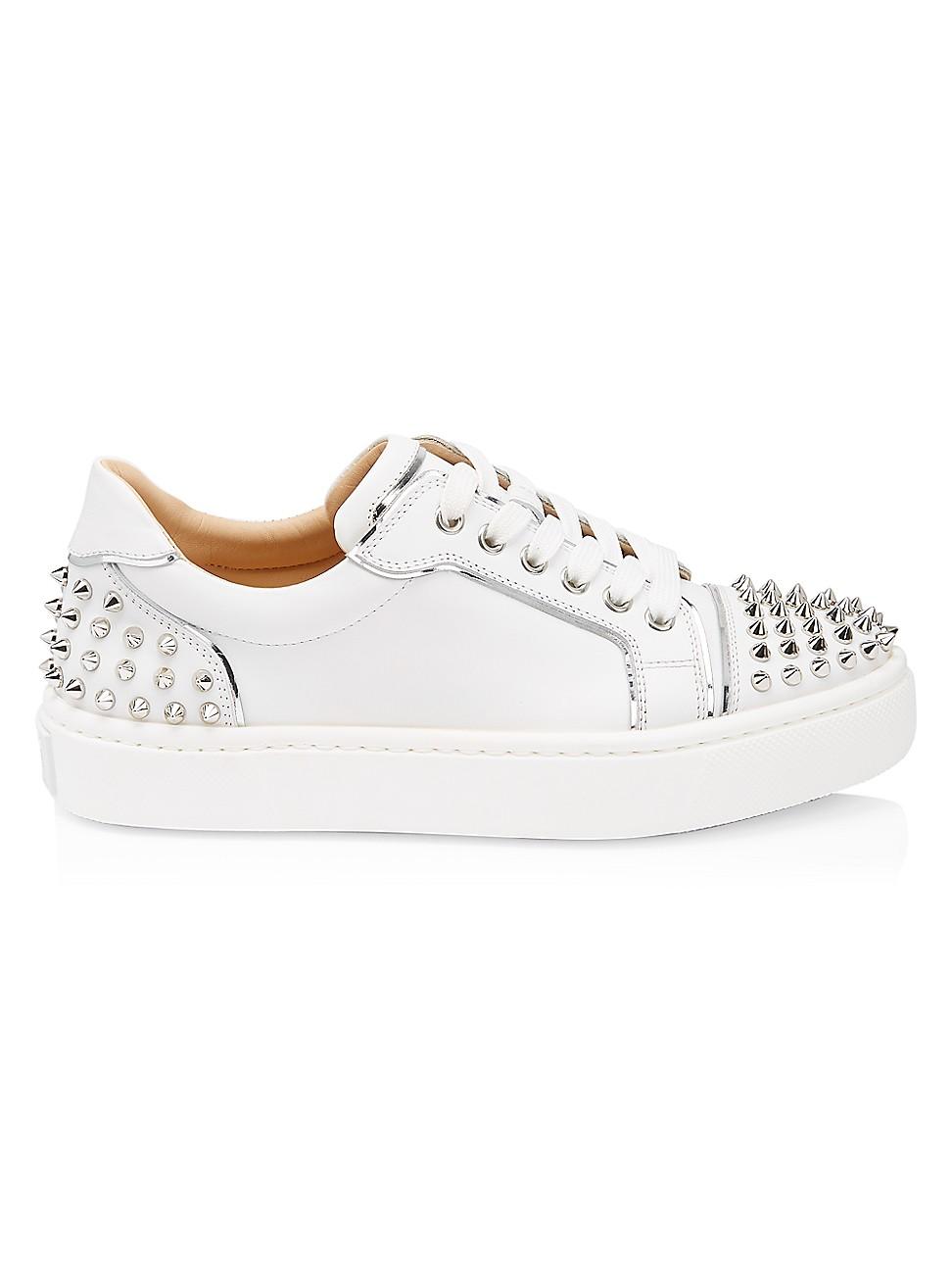 Christian Louboutin Leather Happyrui Spikes Flat Calf in White - Lyst