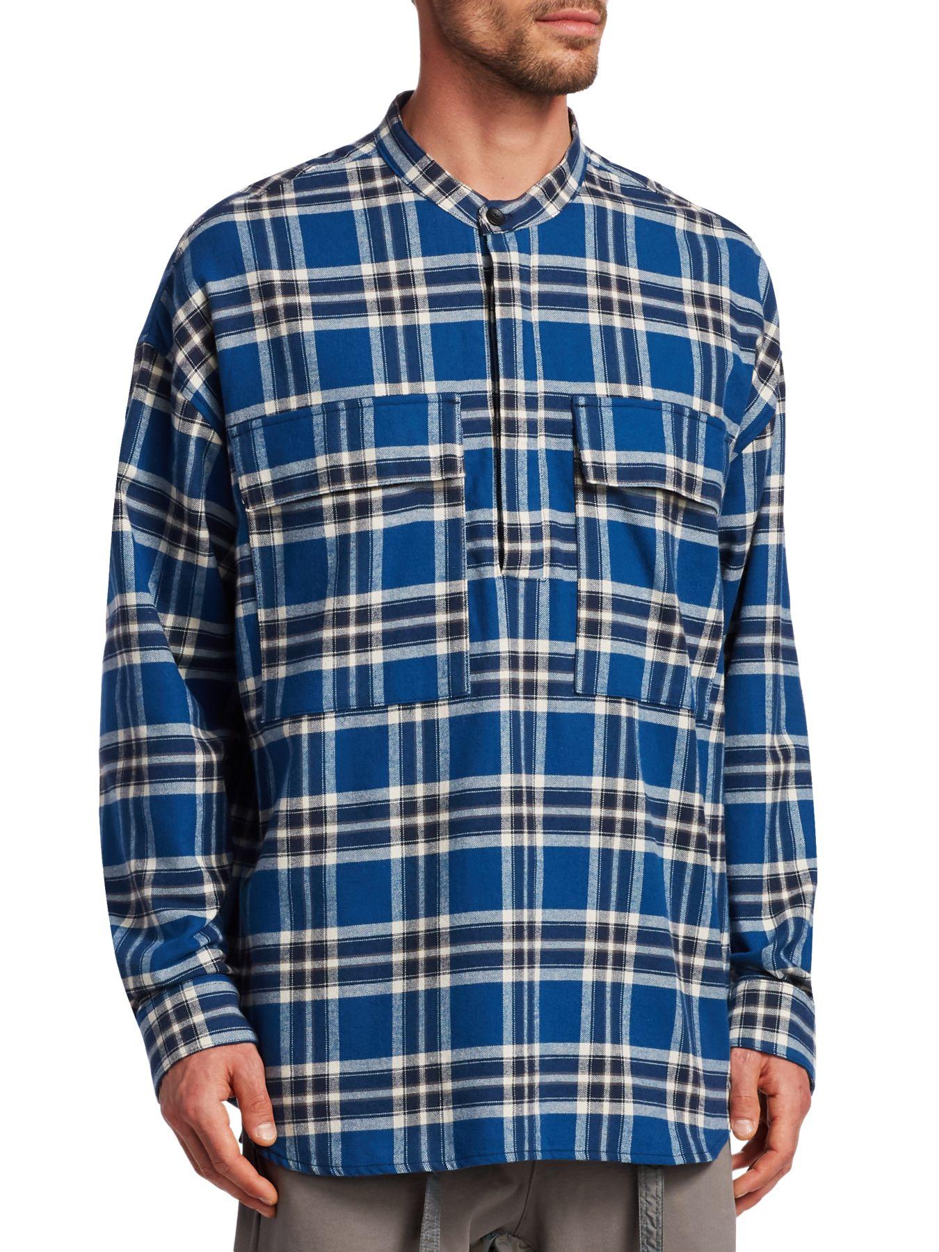 Fear Of God Plaid Cotton Flannel Henley Shirt in Blue for Men | Lyst