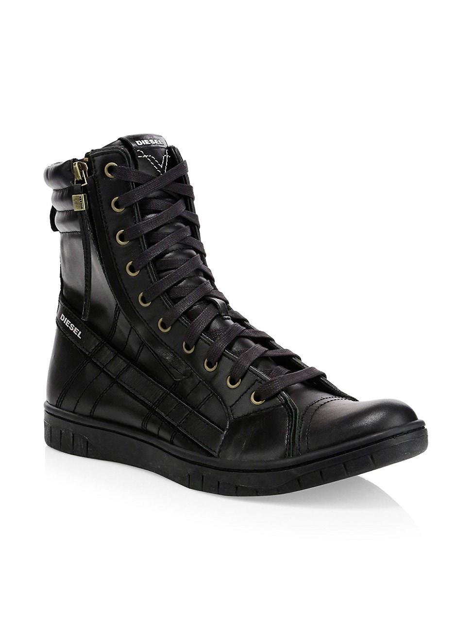 DIESEL Leather Sneaker Boots in Black for | Lyst
