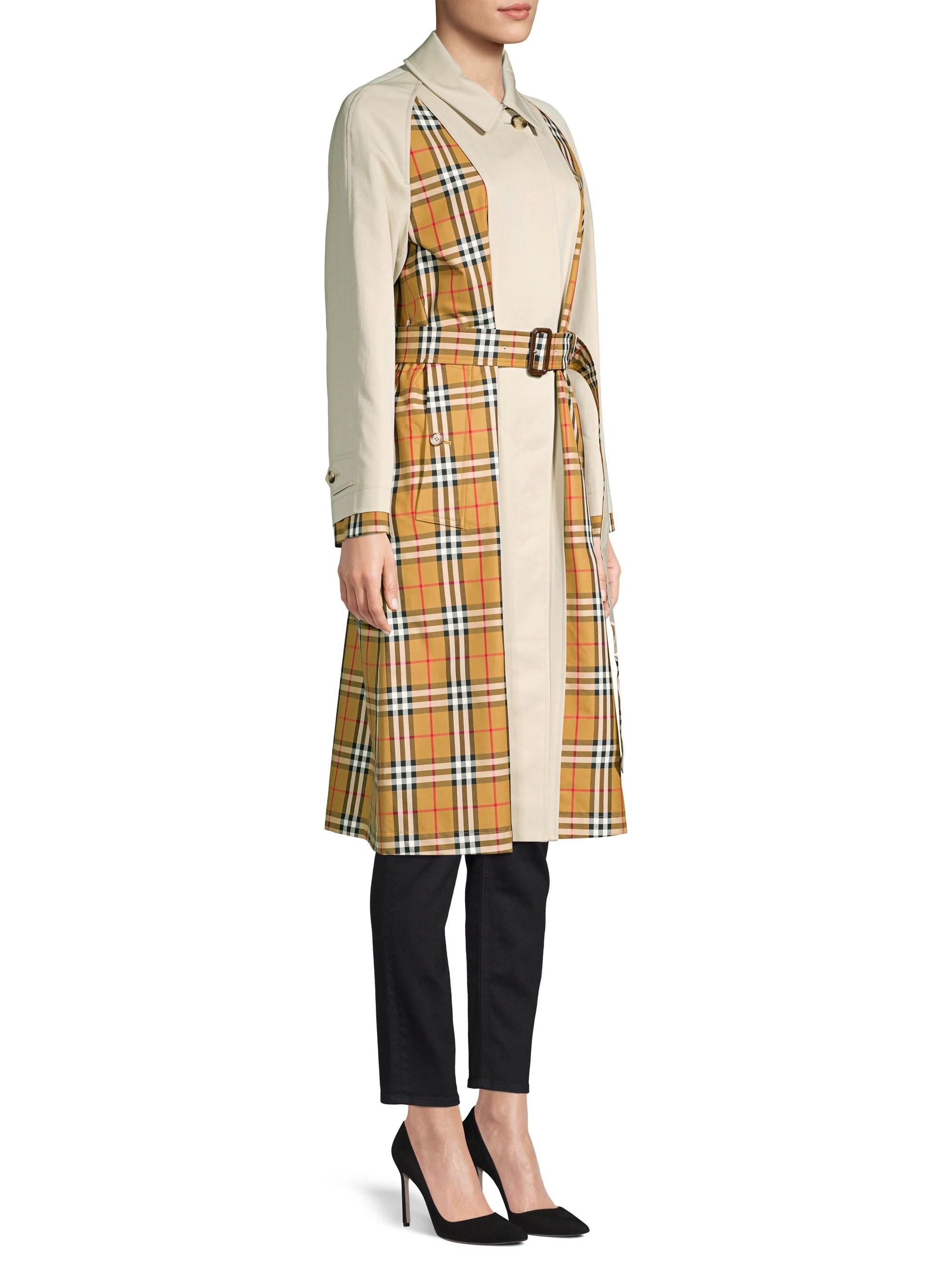 vintage check cotton trench coat