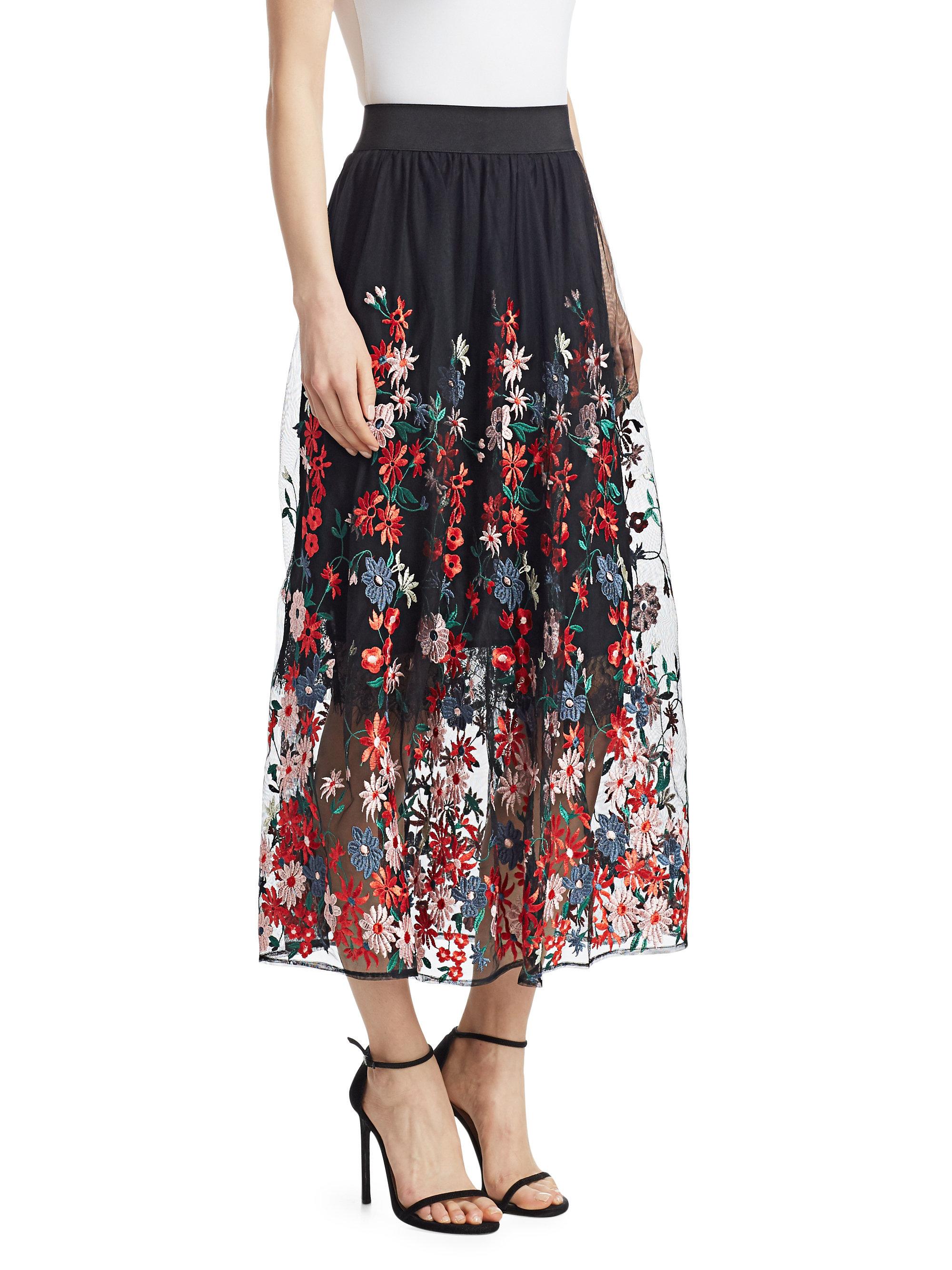 Maje Woman Jamie Embroidered Tulle Midi Skirt Black | Lyst