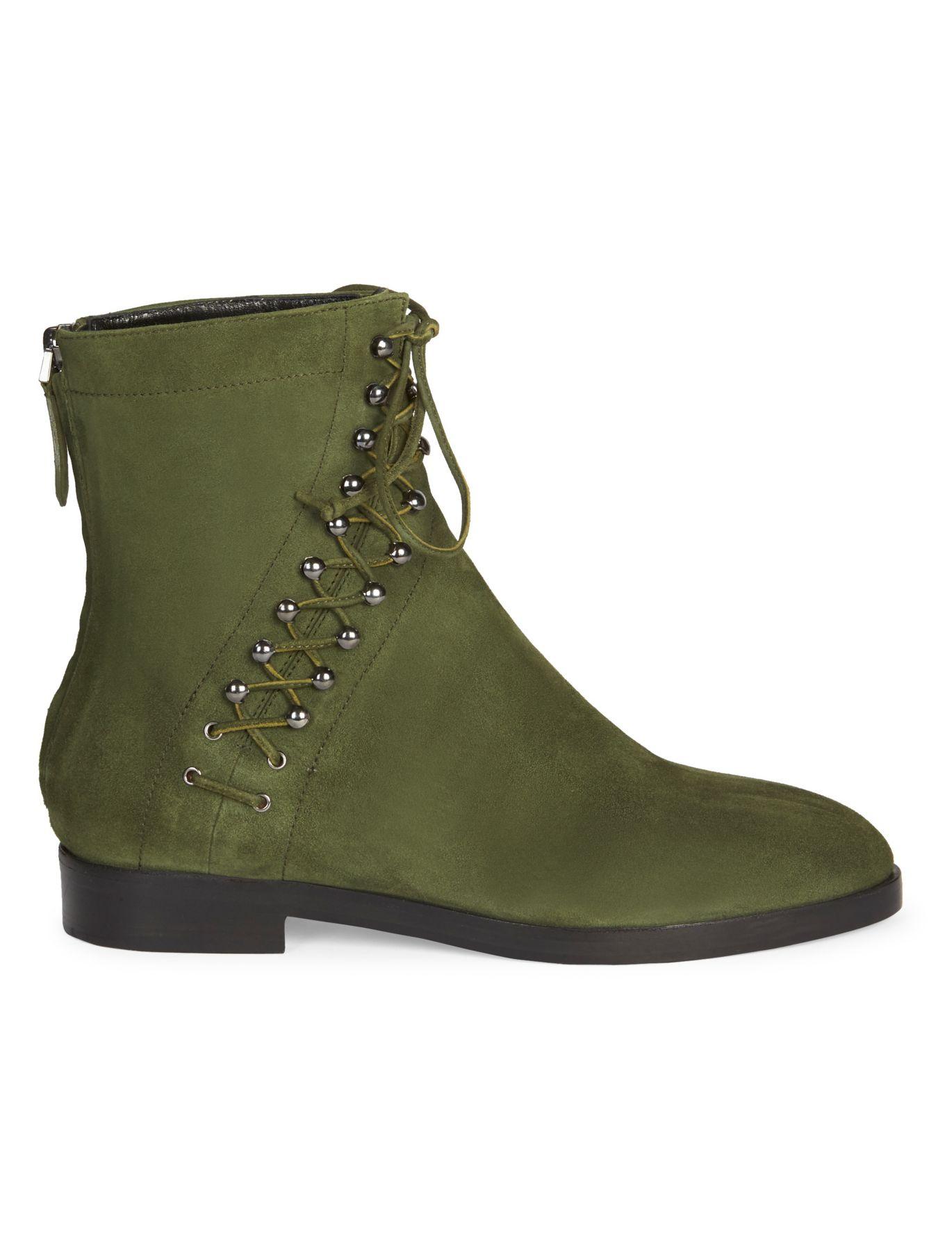 Alaïa Suede Lace-up Booties in Green - Lyst