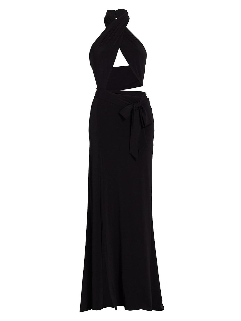 Alice + Olivia May Halter Wrap Gown in Black | Lyst