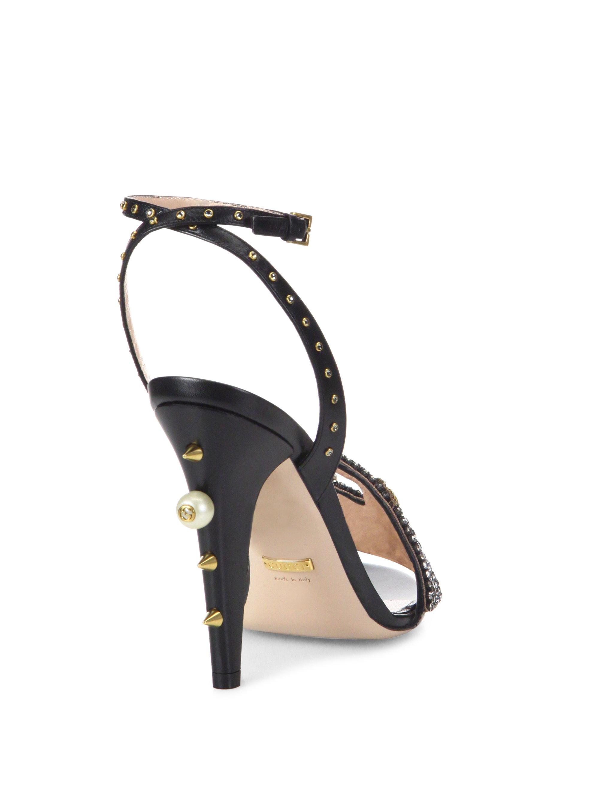 Gucci Wangy Crystalencrusted Leather Sandals in Black Lyst