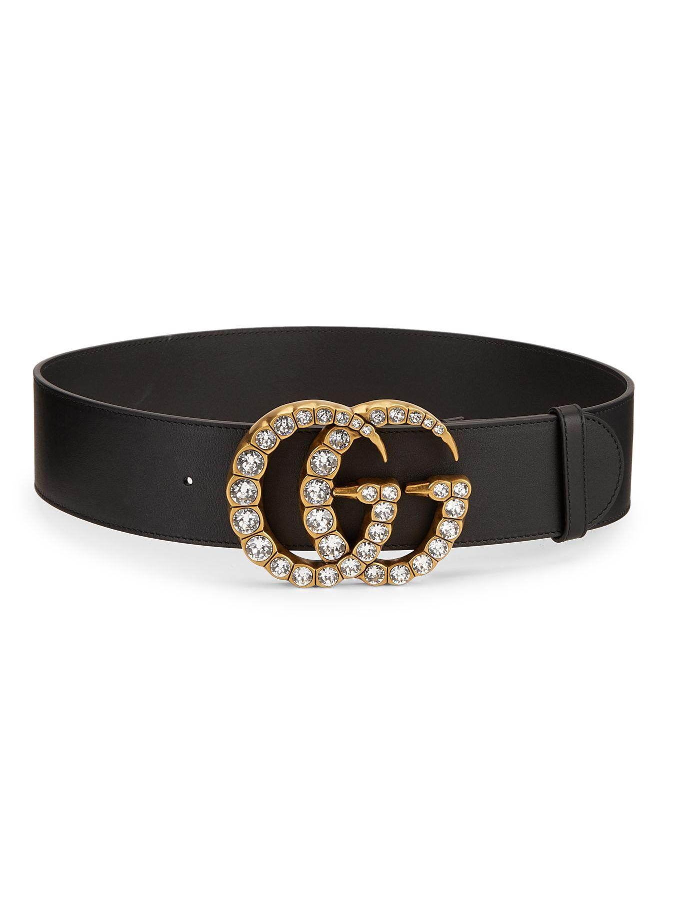Gucci GG Leather & Crystal Belt in Black - Lyst