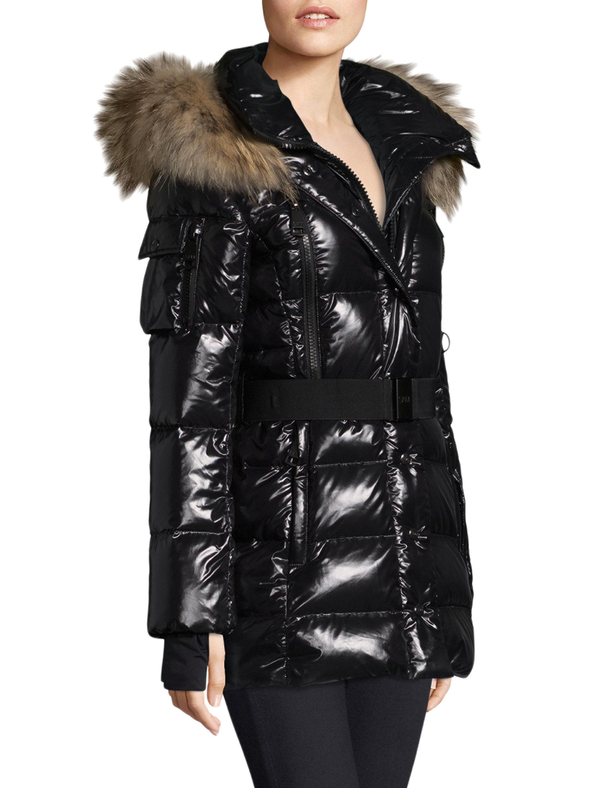 Sam. Fur Infinity Long Down Jacket in Black Lyst