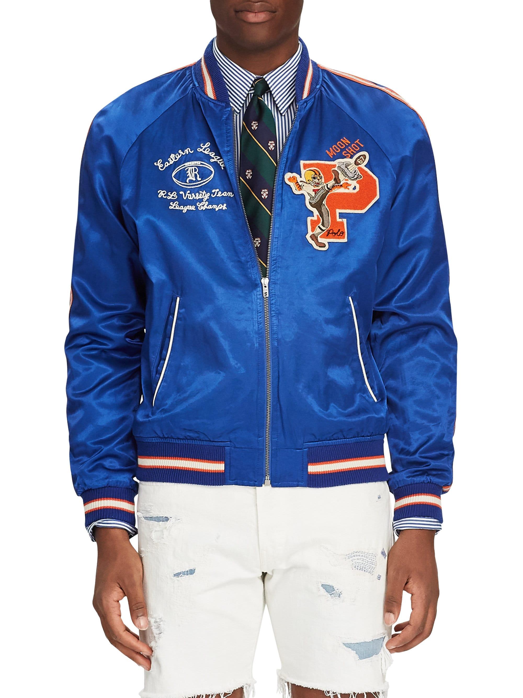 Polo Ralph Lauren Letterman Bomber Jacket in Blue for Men | Lyst