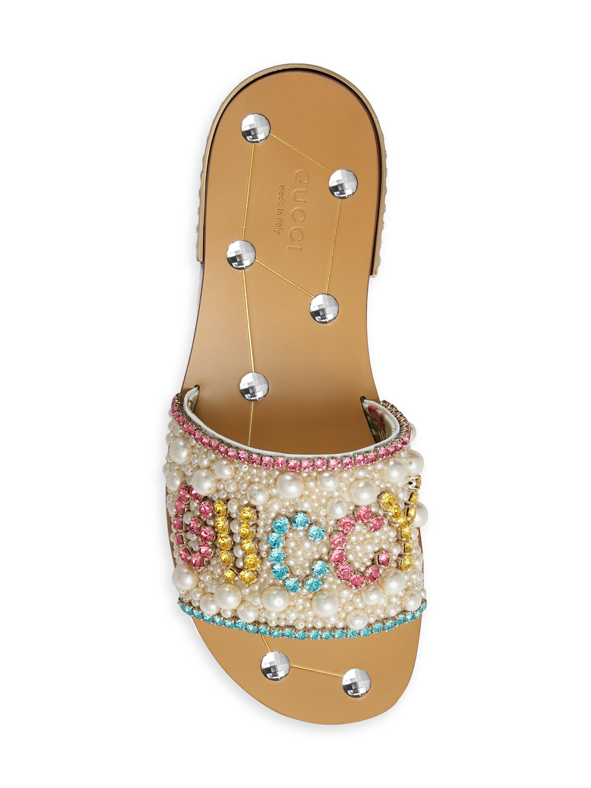 Gucci Crystal & Pearl Leather Mules Lyst